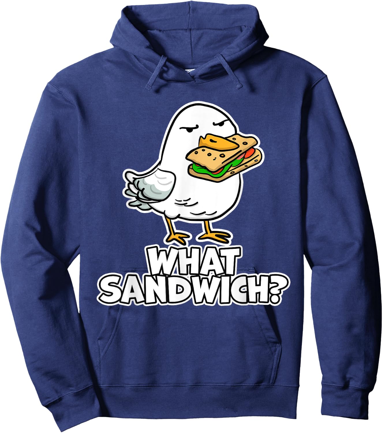 Cartoon Gull Wear To Beach What Sandwich? Funny Seagull Men Women Girls Kids Hoodie - Hoodie | Navy