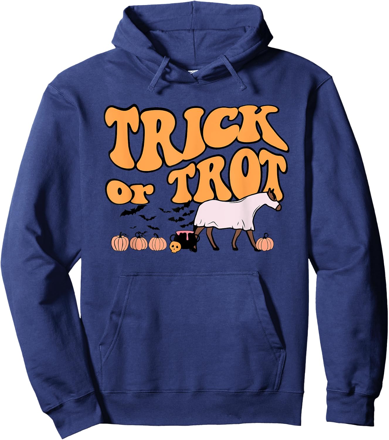 Retro Halloween Horse Spooky Horse Lover Trick Or Trot Hoodie - Hoodie | Navy