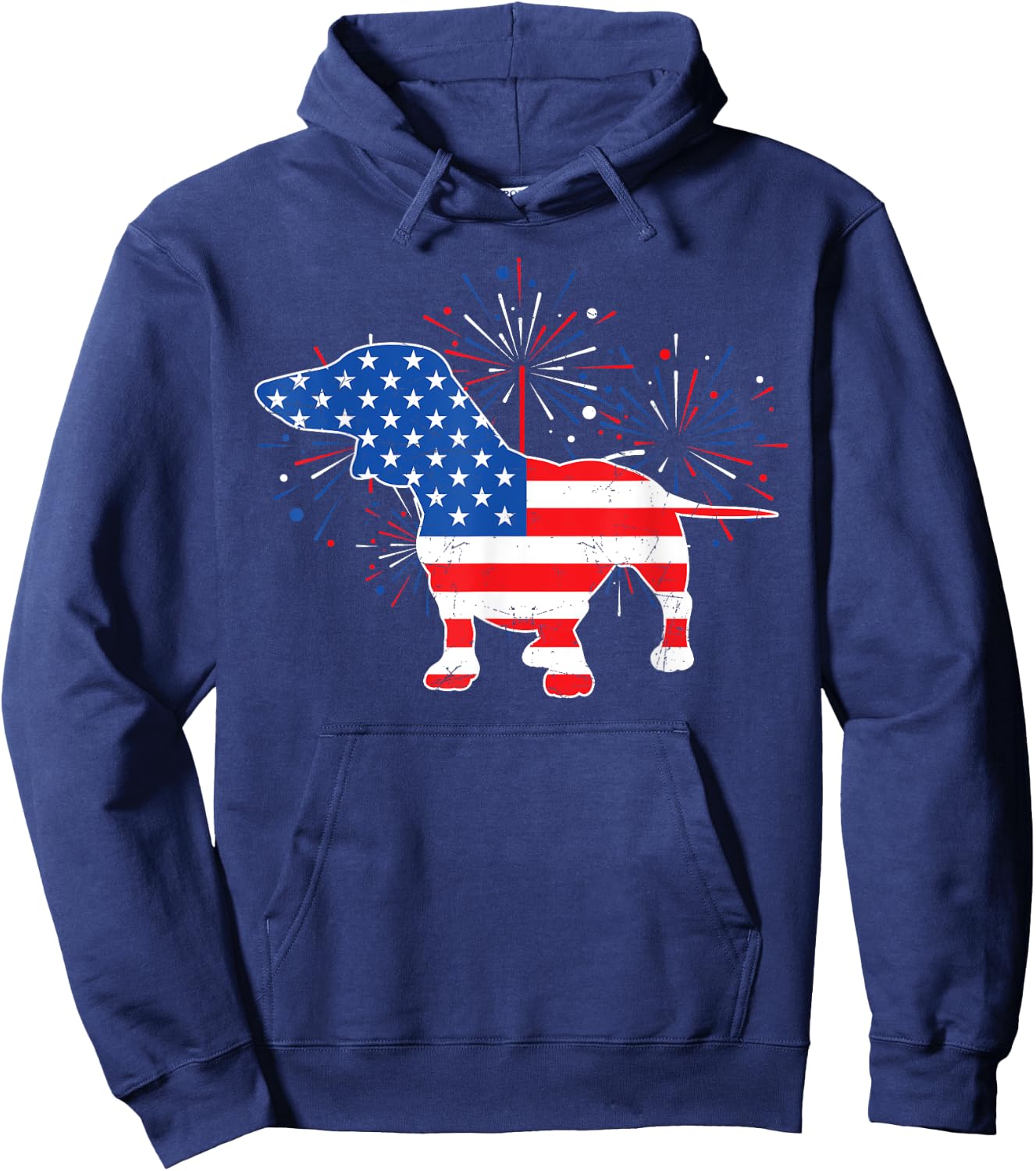 Patriotic American Flag Doxie Lover 4th of July Dachshund Hoodie - Hoodie | Navy