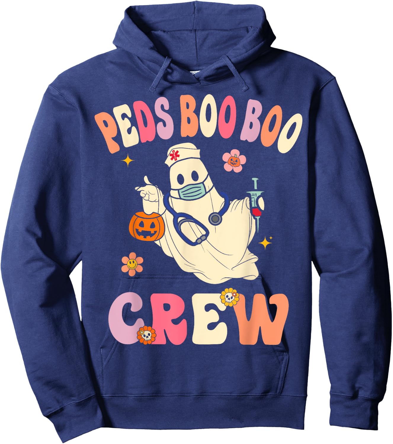 Peds Nurse Boo Crew Retro Halloween Pediatric Nurse Hoodie - Hoodie | Navy