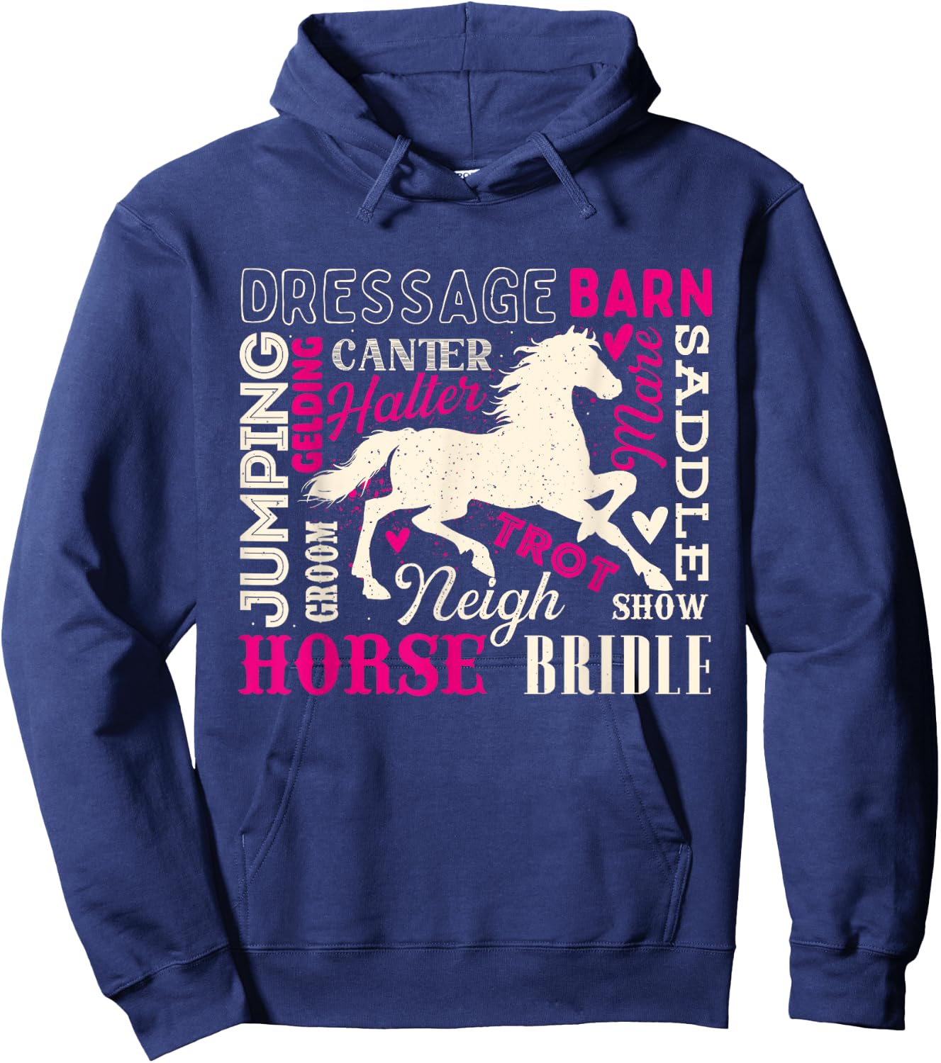 Typography Horses - Horseman Horse Owner Equestrian Riding Hoodie - Hoodie | Navy