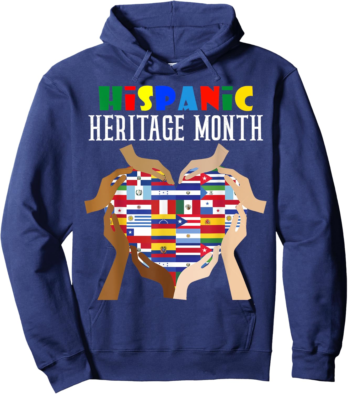 Hispanic Heritage Month All Countries Flag Heart Hands Women Hoodie - Hoodie | Navy