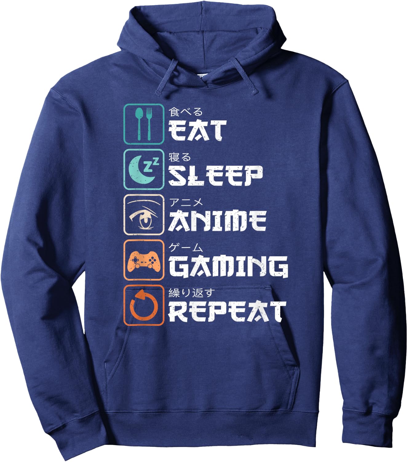 Eat Sleep Anime Gaming Repeat Manga Funny Gamer Men Boys Hoodie - Hoodie | Navy