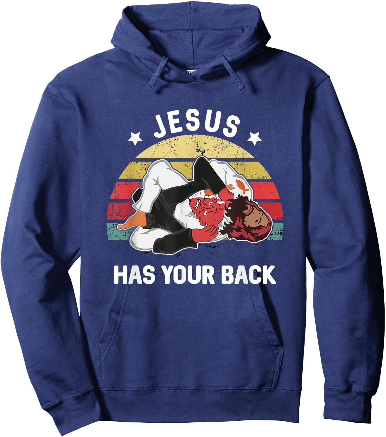 Jesus Has Your Back Jiu Jitsu Retro Christian Hoodie - Hoodie | Navy