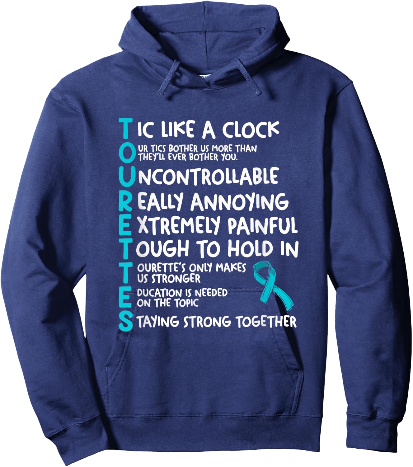 Tourettes Meaning Teal Ribbon Tourette Syndrome Awareness Hoodie - Hoodie | Navy