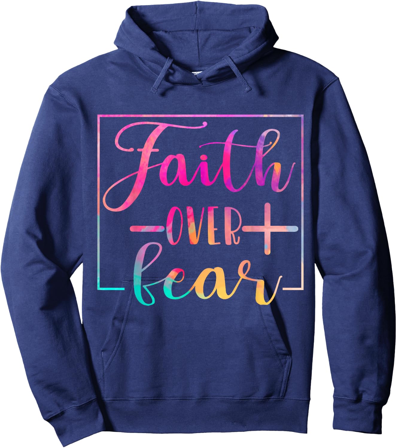 Religious Jesus Christian Faith Believe Over Fear Water Colo Hoodie - Hoodie | Navy