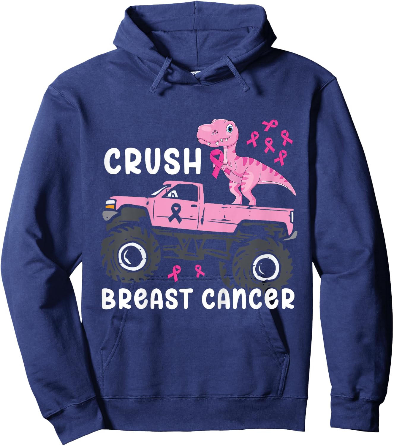 Kids Crush Breast Cancer Monster Truck Dinosaur T Rex Boys Kids Hoodie - Hoodie | Navy