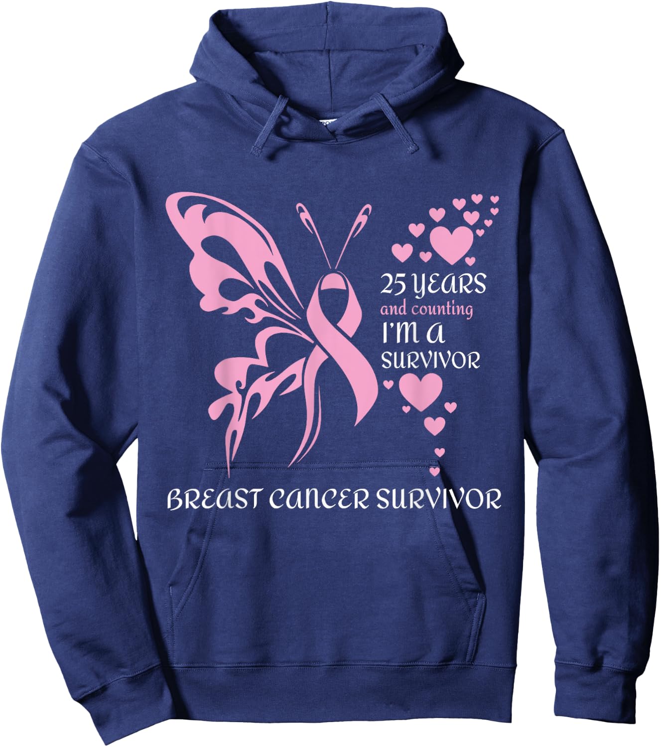 Butterfly 25 Years And Counting I'm A Breast Cancer Survivor Hoodie - Hoodie | Navy