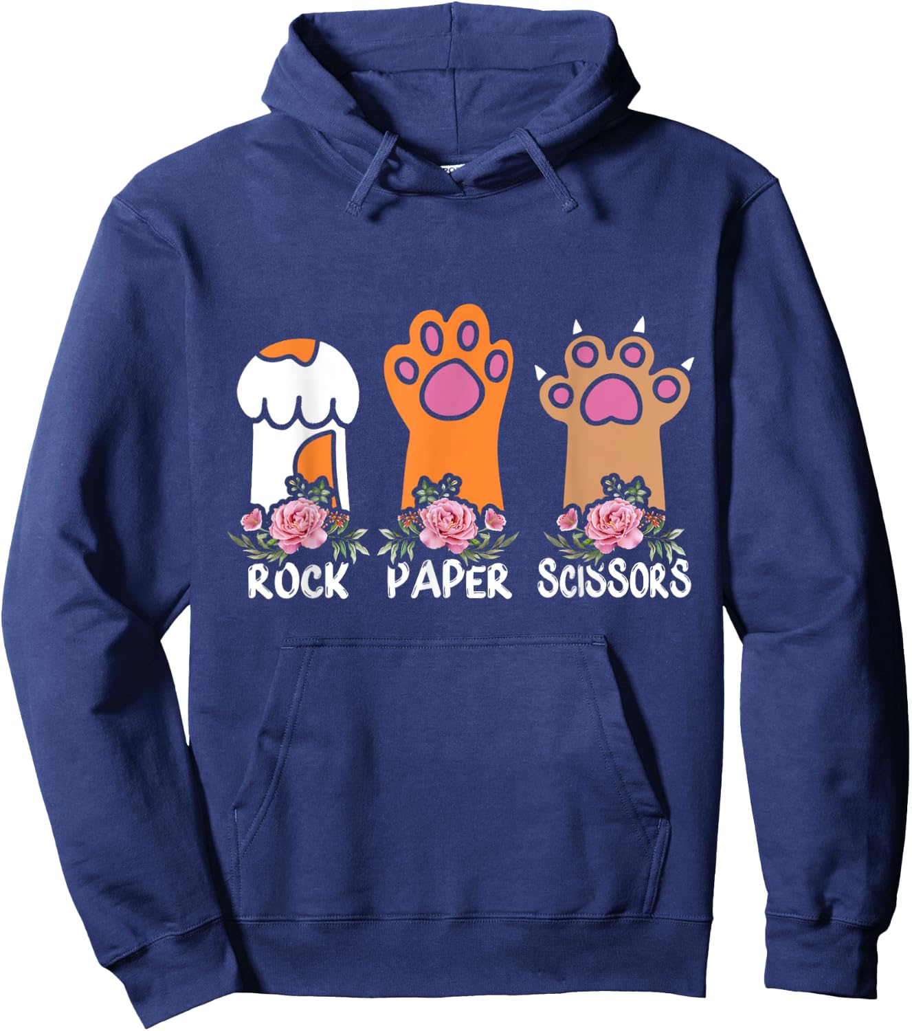 Rock Paper Scissors Hand Game Meme Animal Paw Flower Cat Men Women Kids Hoodie - Hoodie | Navy