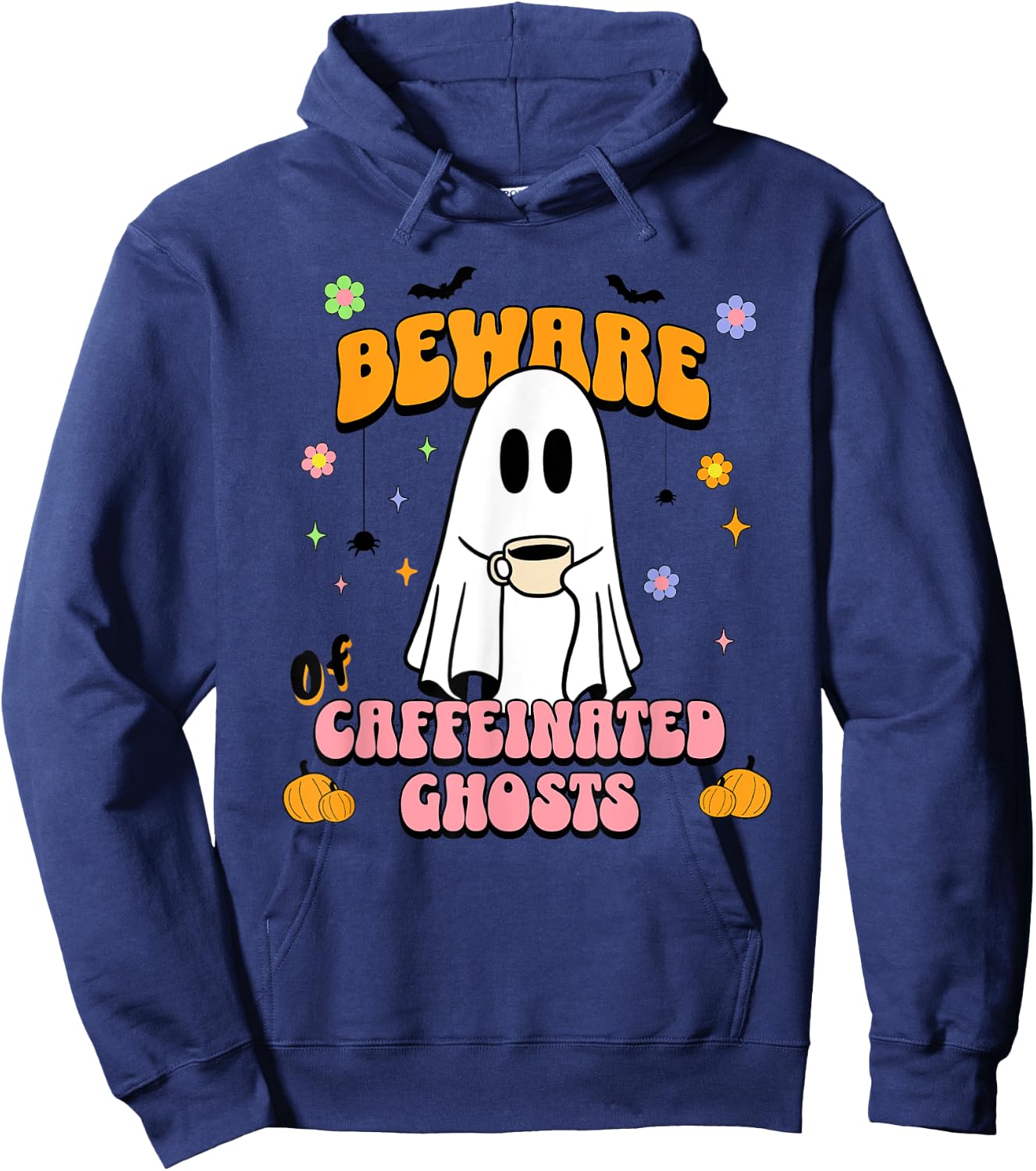 Cute Ghost Drinking Coffee Halloween Spooky Season Lover Hoodie - Hoodie | Navy