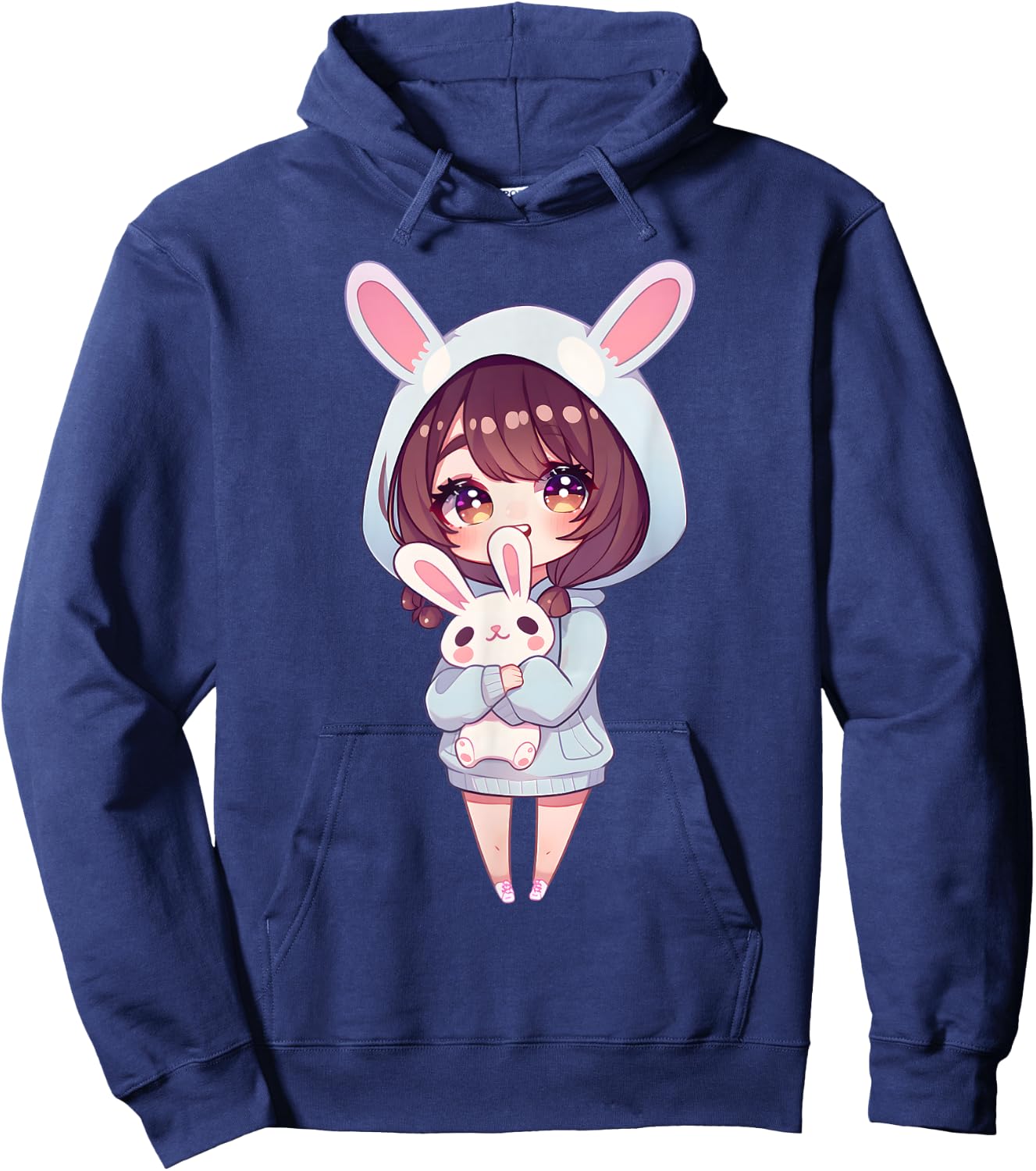Anime Girl With Bunny Kawaii Easter Japanese Otaku Girl Hoodie - Hoodie | Navy
