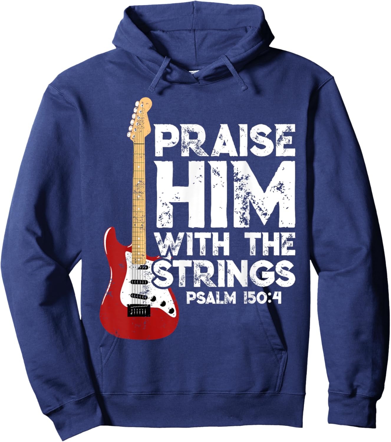 Praise Him With The Strings Bass Guitar Christian Worship Hoodie - Hoodie | Navy