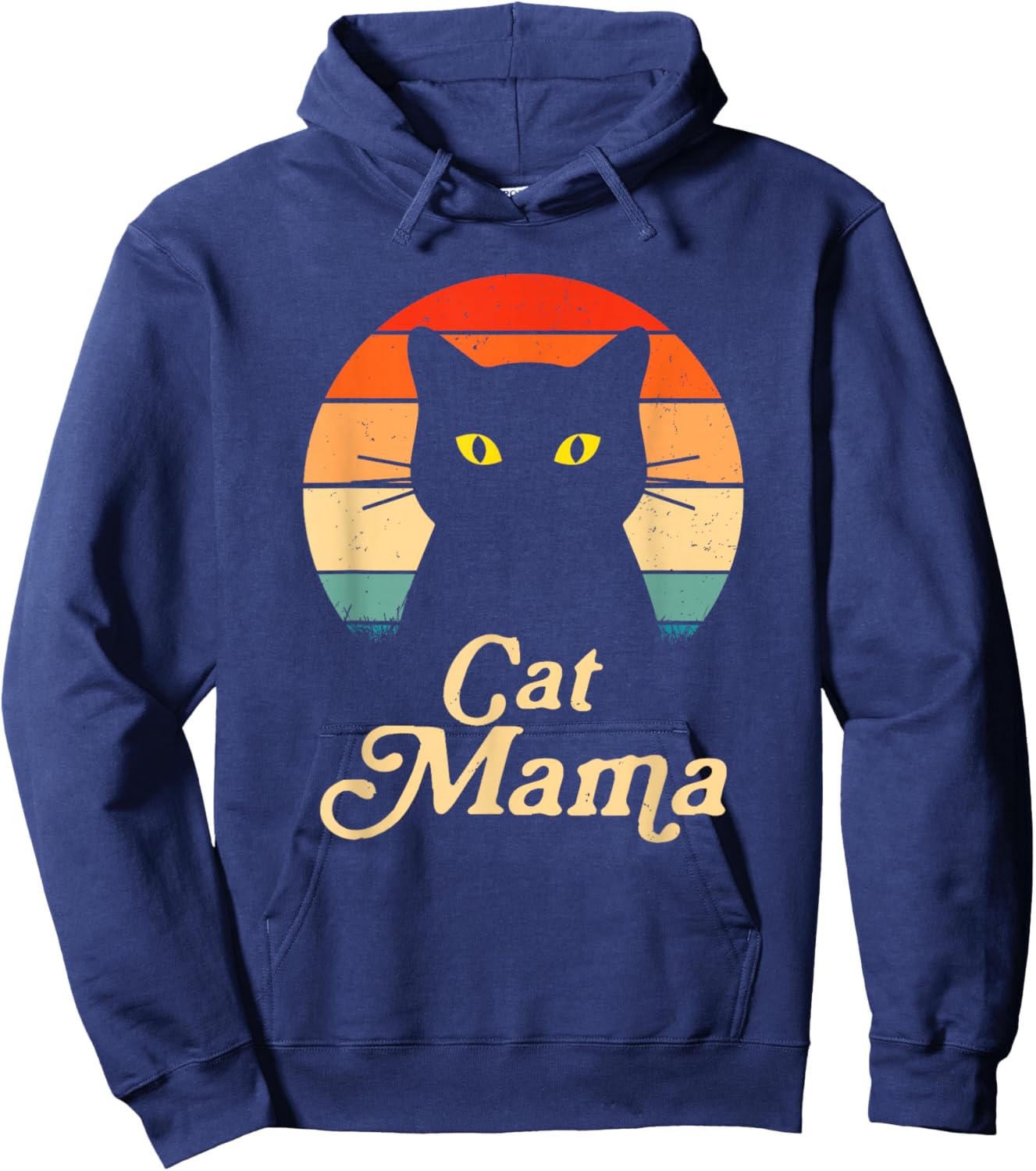 Vintage Cat Mama Wildlife Happy Mother's Day Black Cat Mom Hoodie - Hoodie | Navy