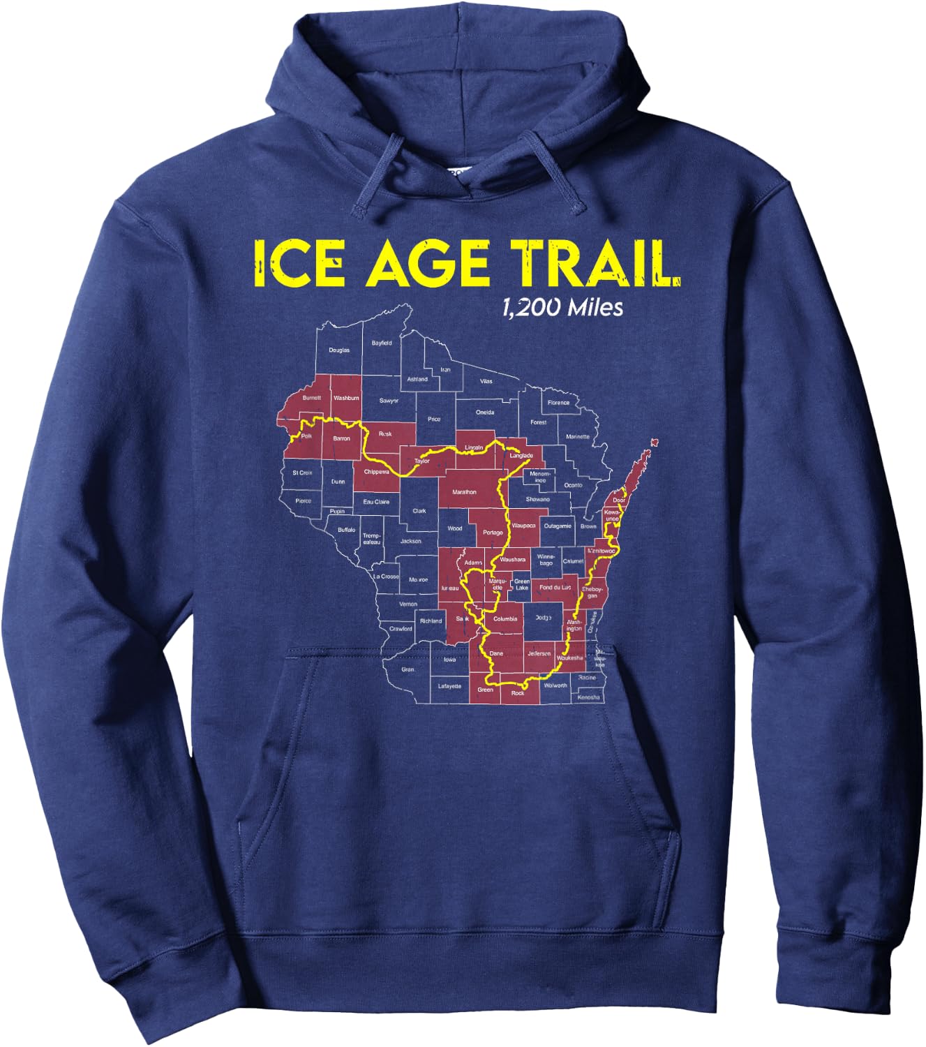 Ice Age Trail Wisconsin Long-Distance Hiking Scenic Trail Hoodie - Hoodie | Navy