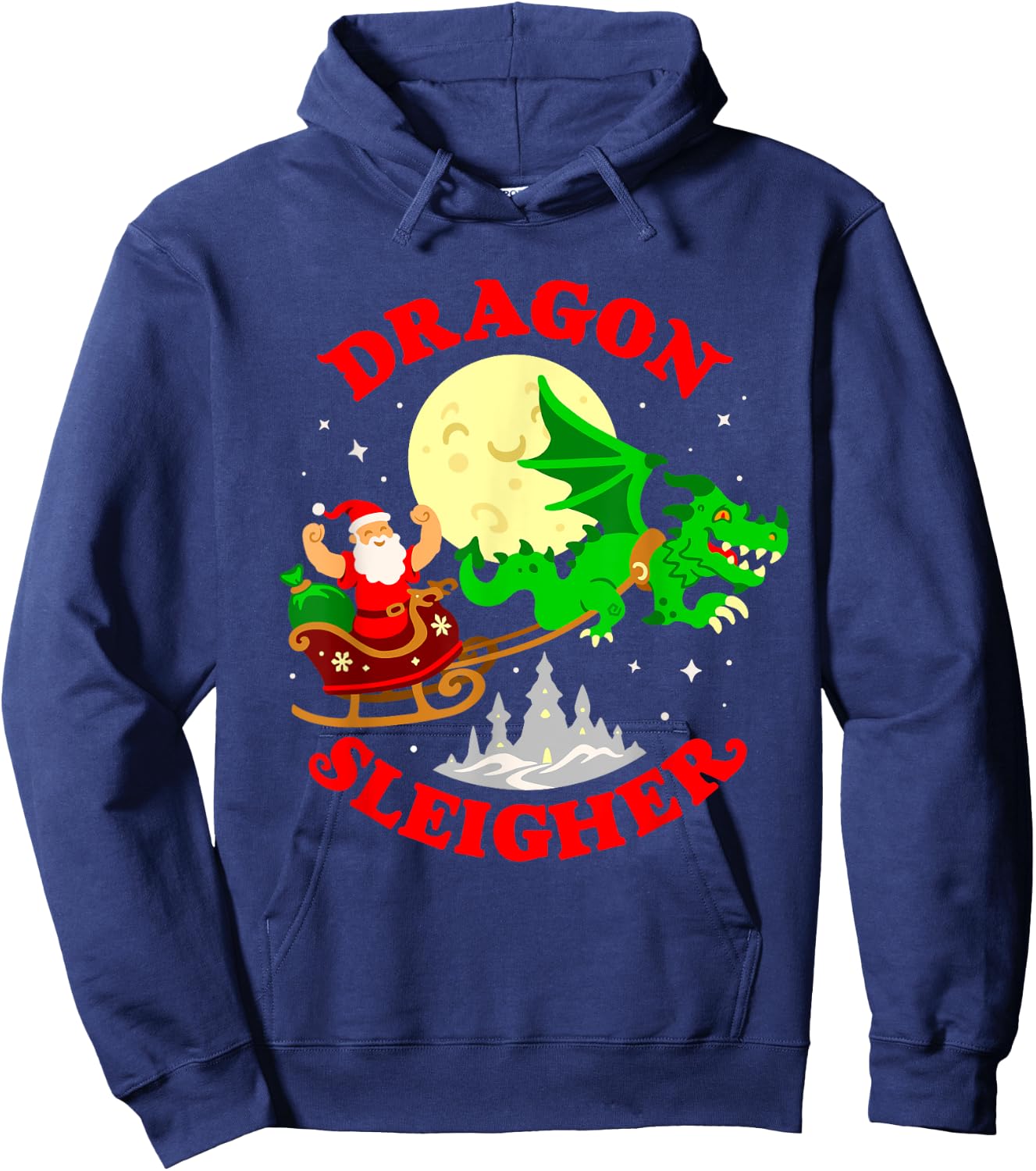 Dragon Sleigher Funny Cute Fantasy Dragon Santa Christmas Hoodie - Hoodie | Navy