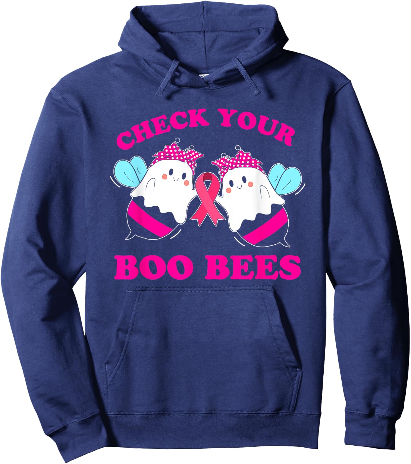 Check Your Boo Bees Funny Breast Cancer Halloween Women Hoodie - Hoodie | Navy