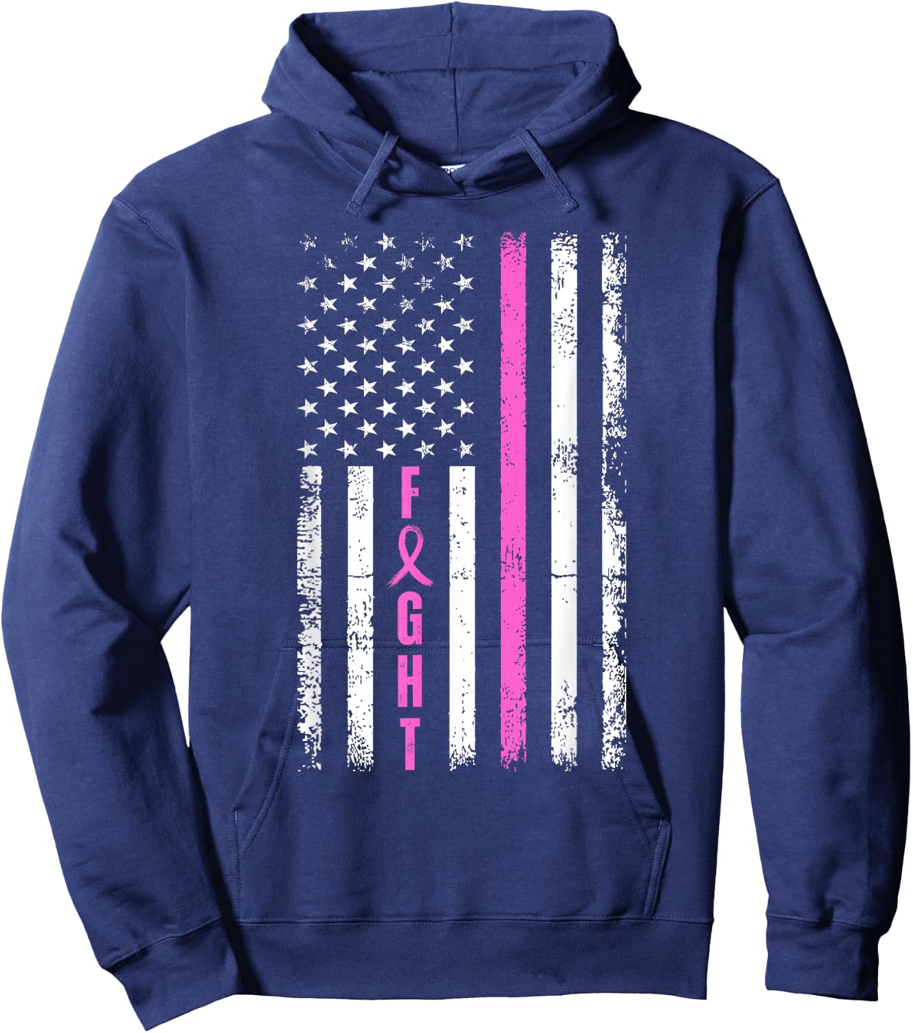 Fight Breast Survivor American Flag Breast Cancer Awareness Hoodie - Hoodie | Navy