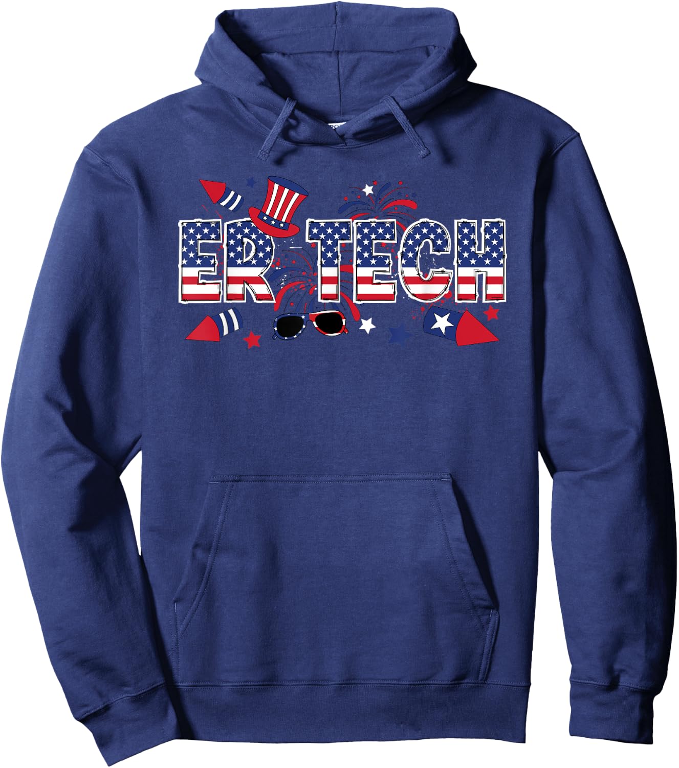 4th Of July ER Tech American Flag Emergency Room Technician Men Hoodie - Hoodie | Navy