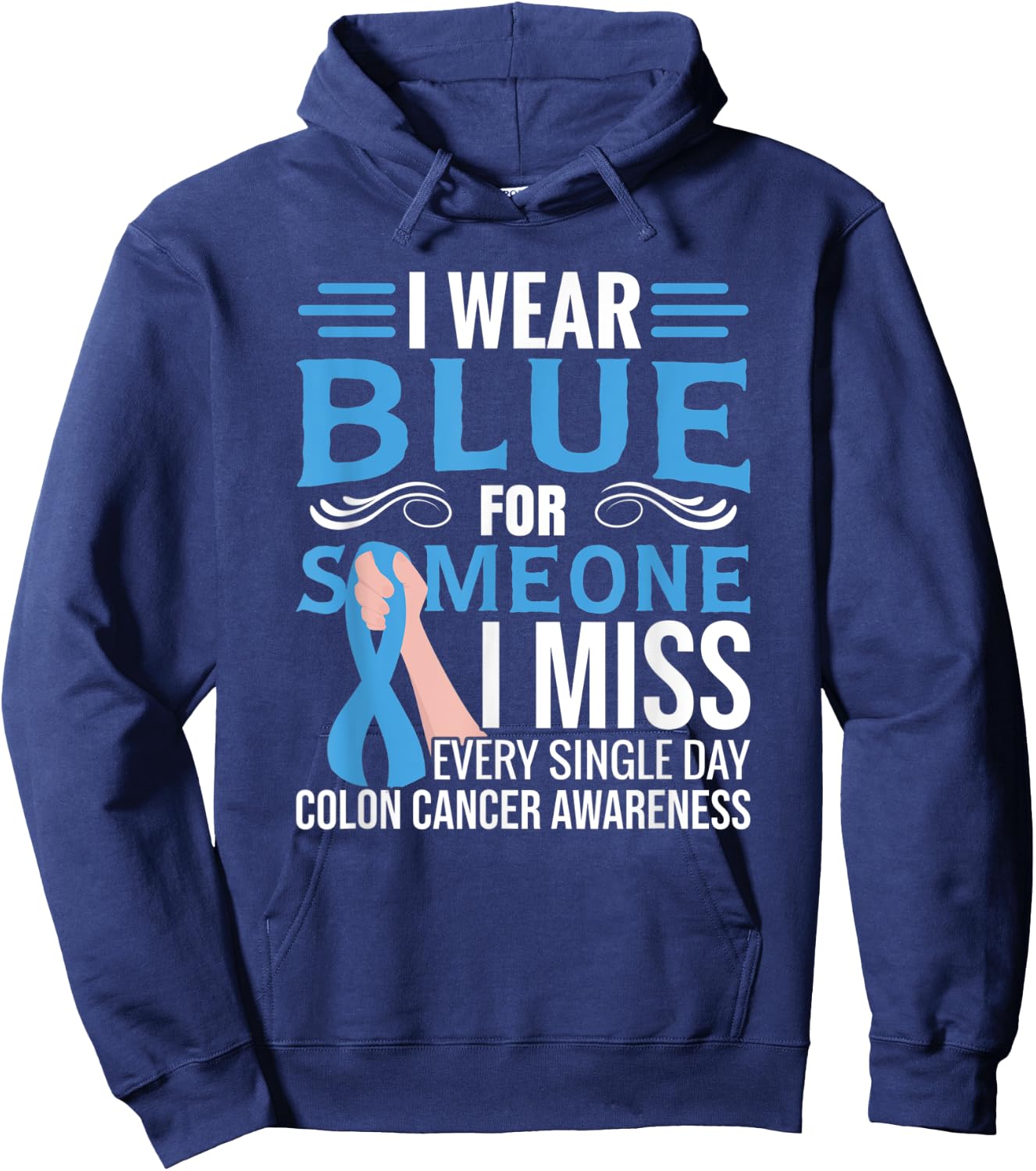 Blue Ribbon | Colorectal Cancer | Colon Cancer Awareness Hoodie - Hoodie | Navy
