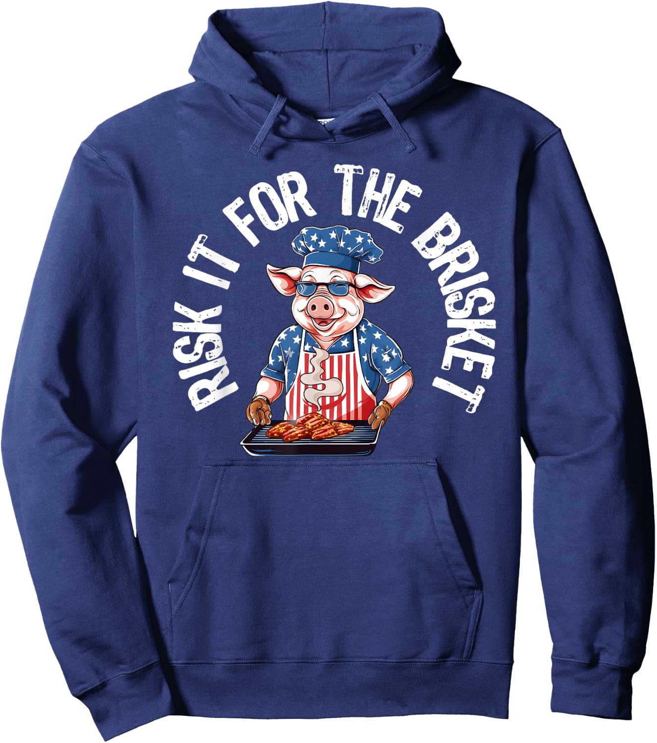 Risk It For The Brisket Funny Pig Grilling Barbecue Pork BBQ Hoodie - Hoodie | Navy