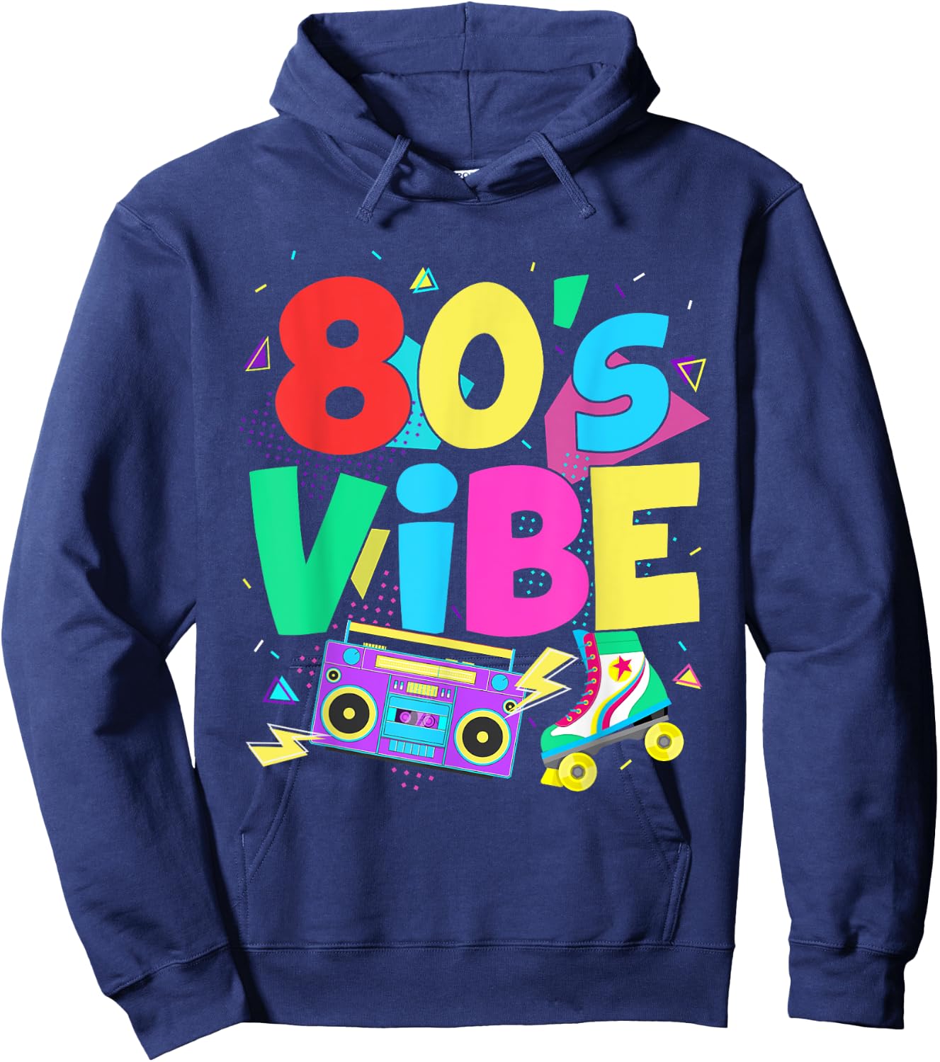 Retro 80s Vibe Colorful Hoodie - Hoodie | Navy