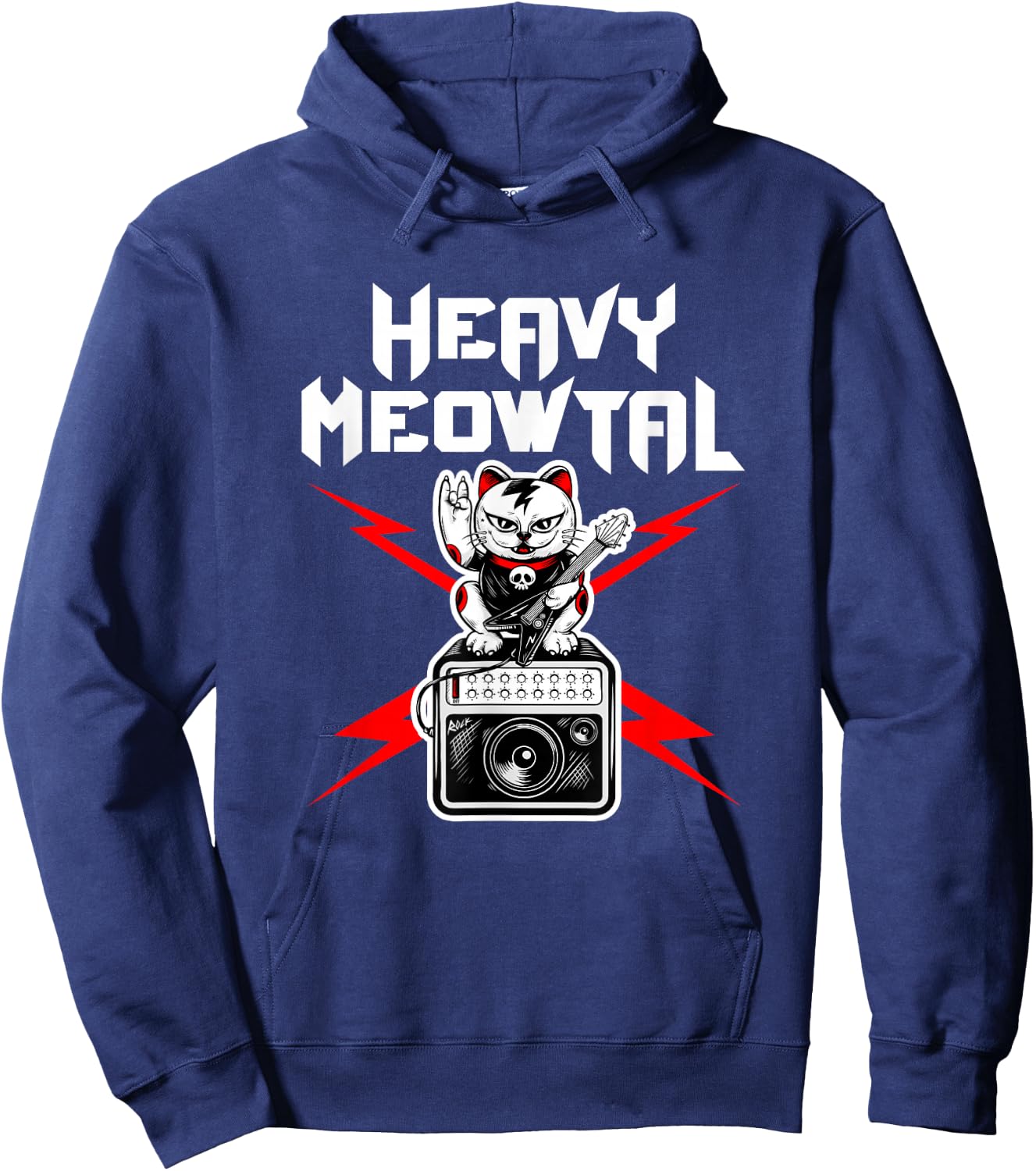 Heavy Meowtal Cat Metal Music Rock Guitarist Bassist Hoodie - Hoodie | Navy