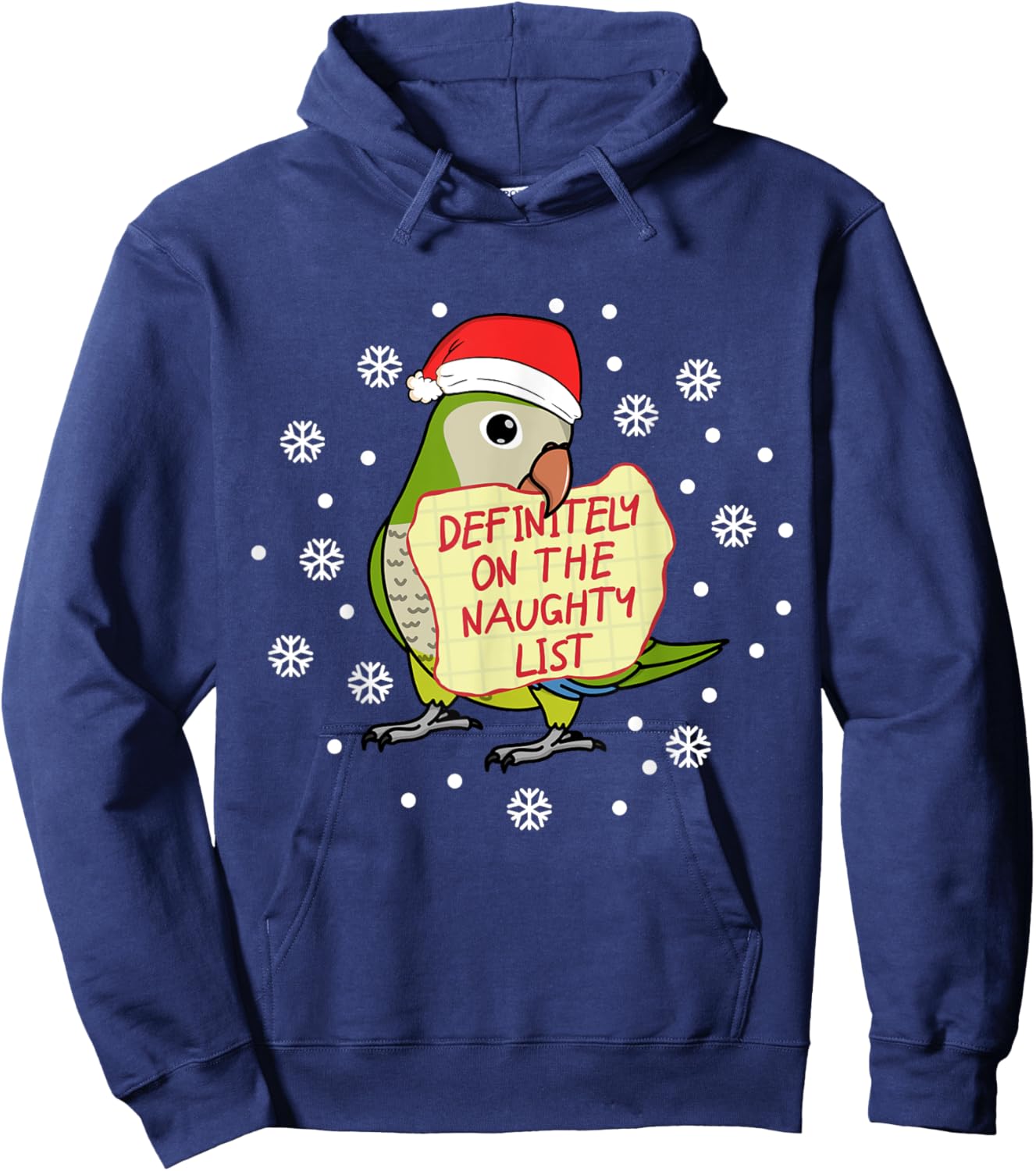 Naughty List Parrot | Green Monk Parakeet Quaker Hoodie - Hoodie | Navy