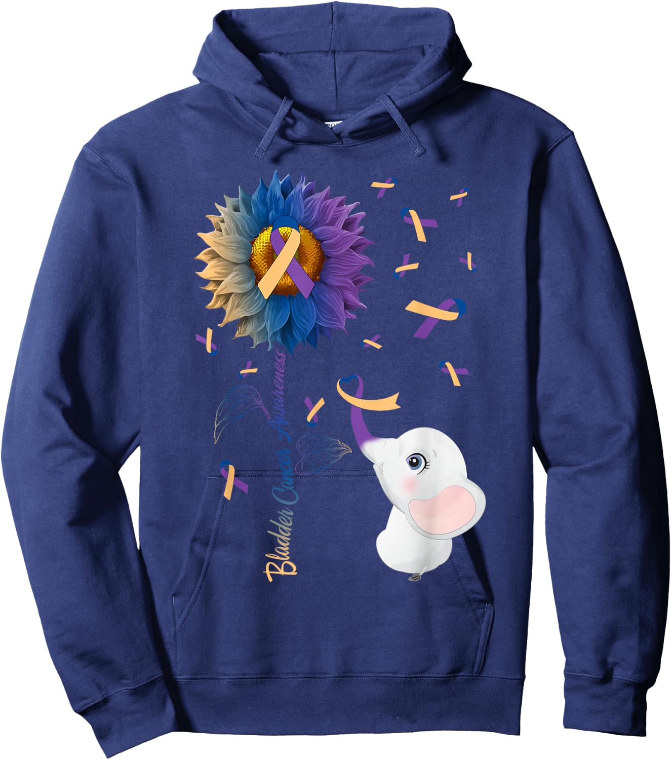 Elephant & Sunflower Bladder Cancer Awareness Month Warrior Hoodie - Hoodie | Navy