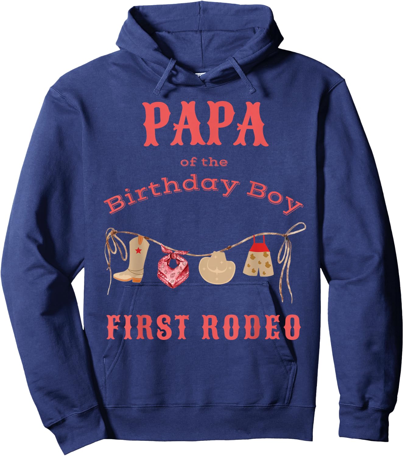 Papa Dad First Rodeo 1st Birthday Cowboy Family Matching Hoodie - Hoodie | Navy