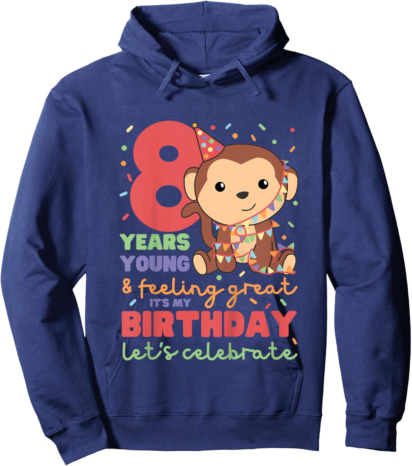 Monkey For The 8th Birthday For Children Eight Years Old Hoodie - Hoodie | Navy