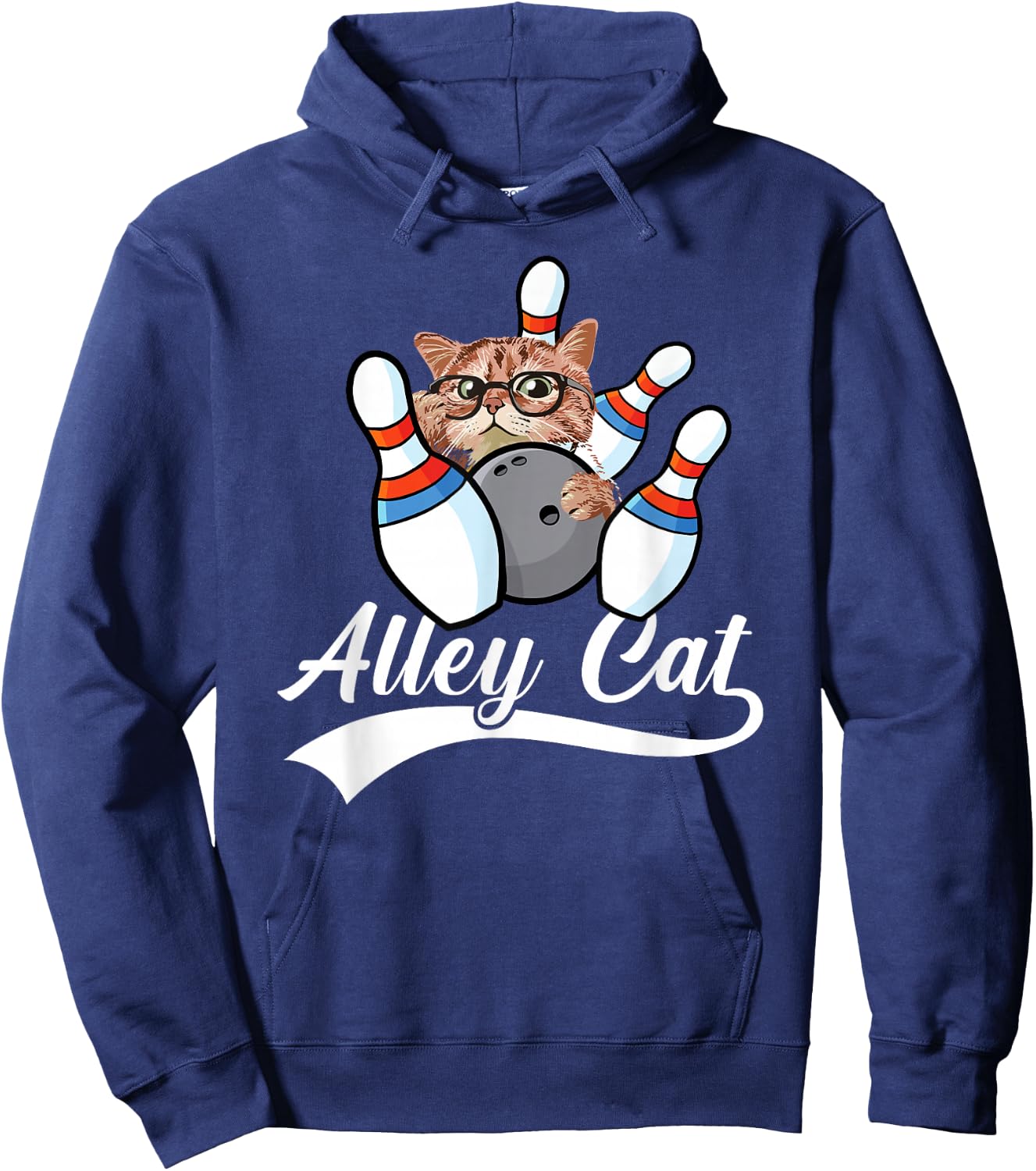 Alley Cat Bowler Funny Animal Bowling Quote Hoodie - Hoodie | Navy