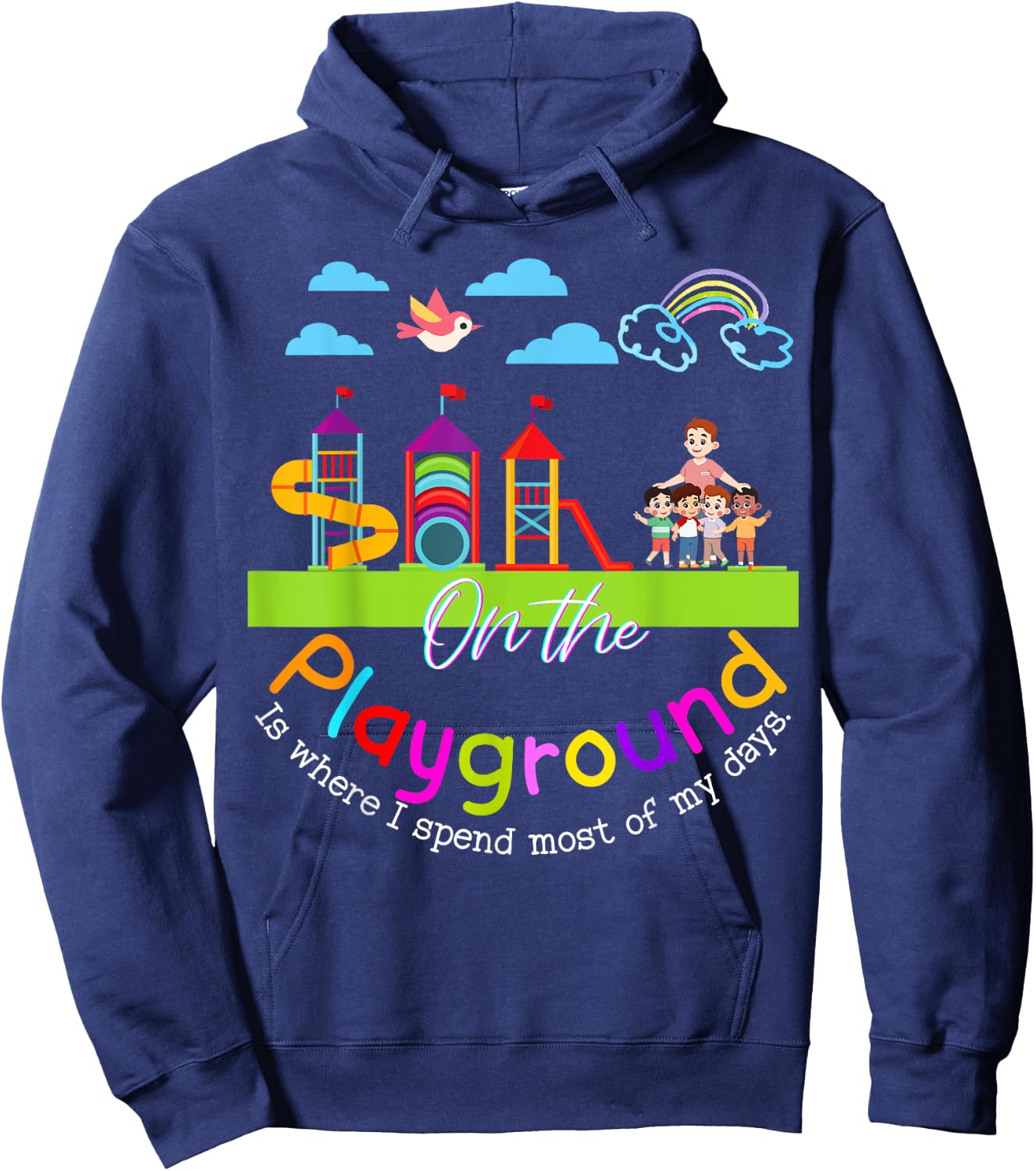 Teachers Recess Aide Team Cute Funny School Gifts On the Playground Teacher Appreciation Kindergarten Collect Hoodie - Hoodie | Navy