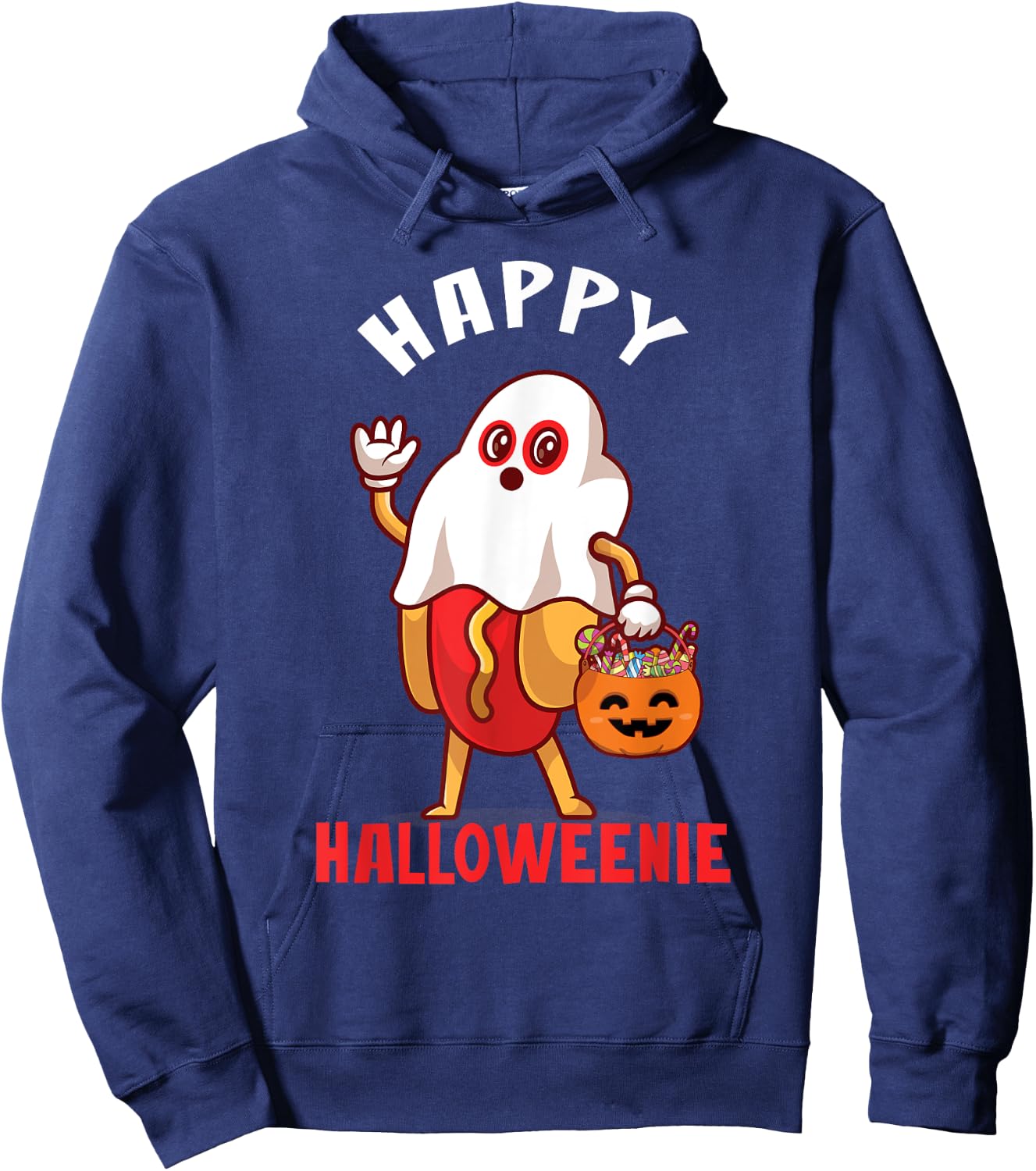 Happy Halloweenie Halloween Hot Dog Ghost Funny Hoodie - Hoodie | Navy