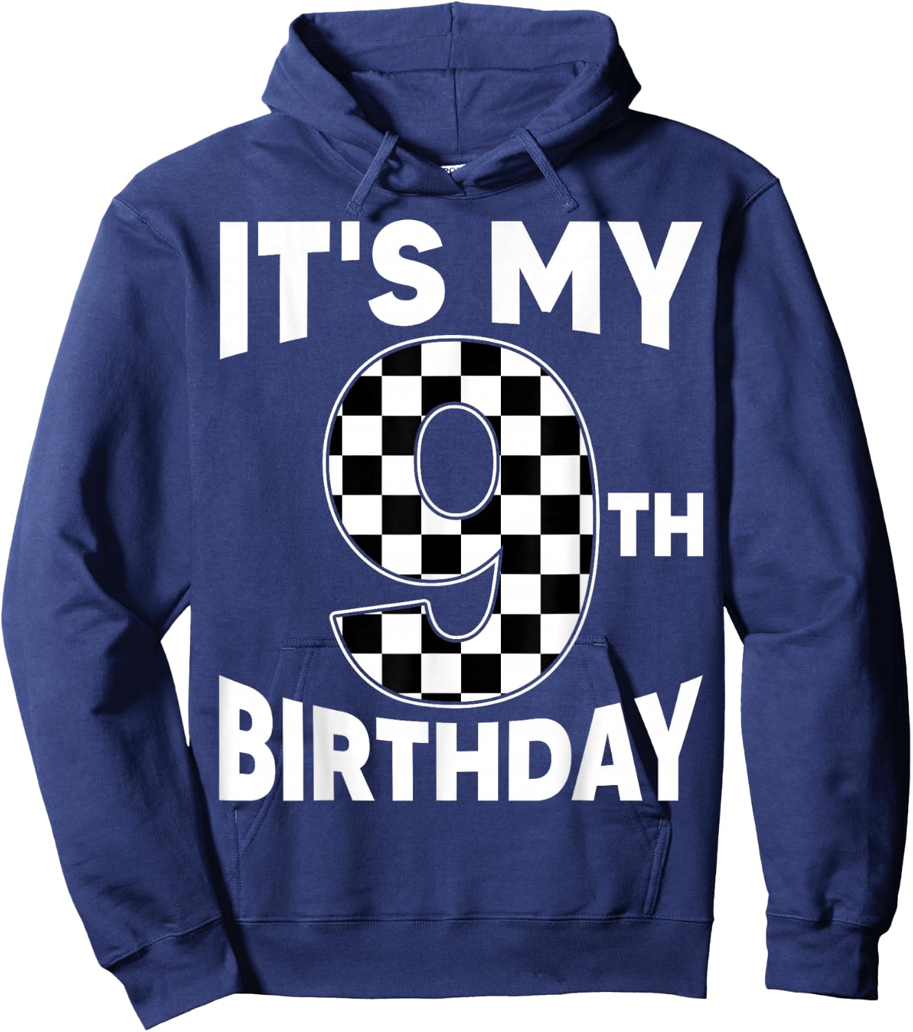 9 Year Old Birthday Racing Car Flag It's My 9th Birthday Boy Hoodie - Hoodie | Navy