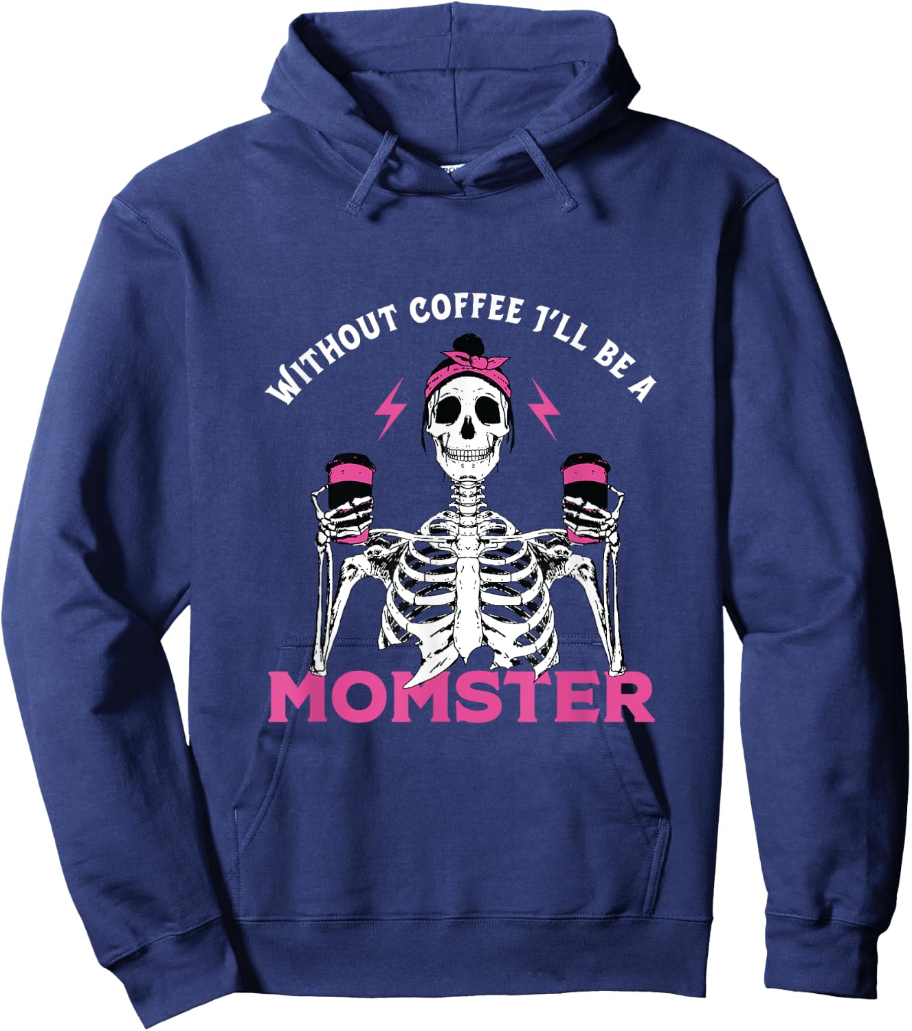 Funny Coffee Lover Mom Skeleton Pink Skull Momster Halloween Hoodie - Hoodie | Navy