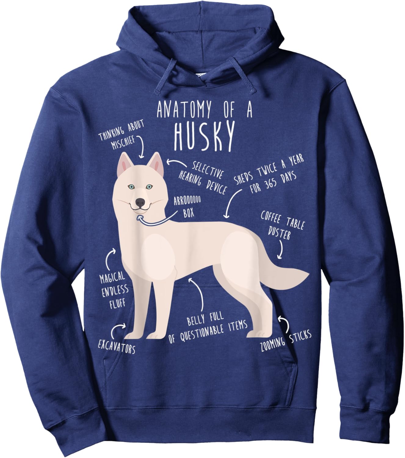 White Siberian Husky Dog Anatomy, Funny Pet Mom Cute Dog Dad Men Women Kids Hoodie - Hoodie | Navy