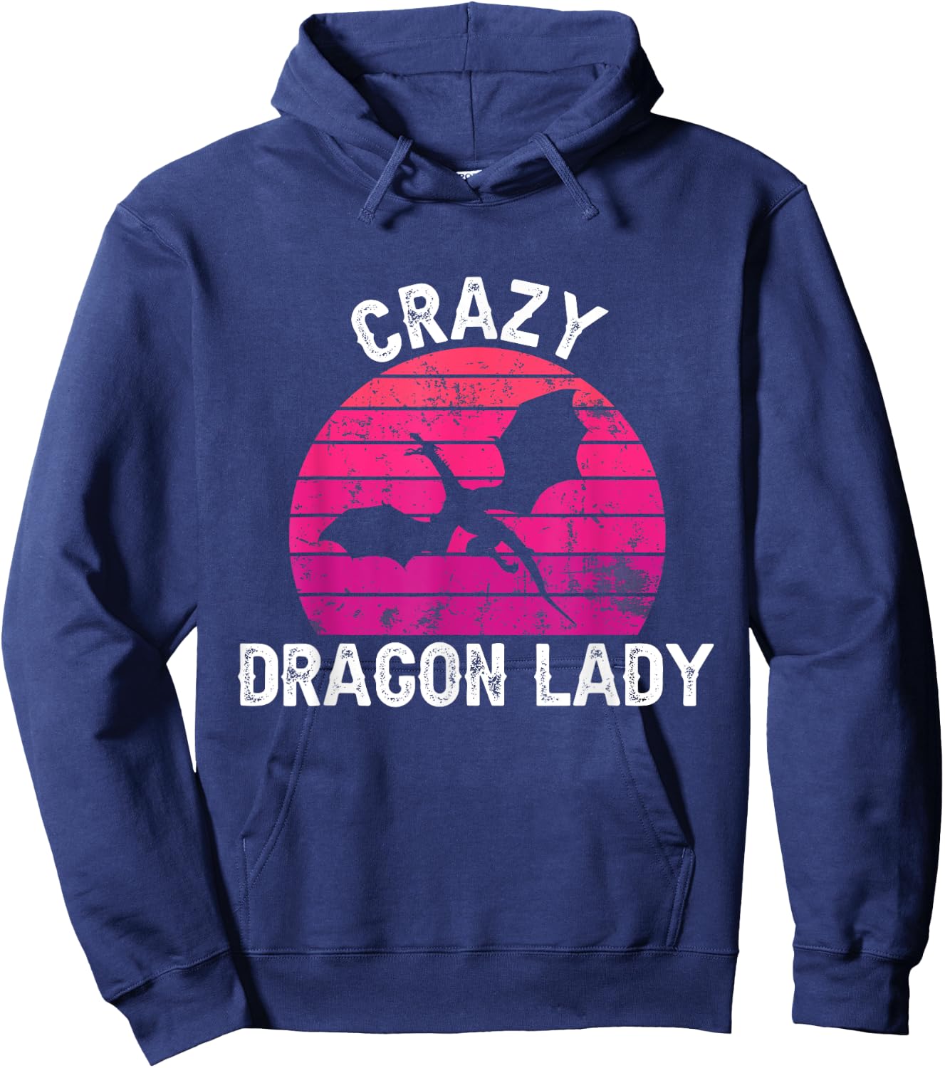 Crazy Dragon Lady - Retro Dragon Woman Hoodie - Hoodie | Navy