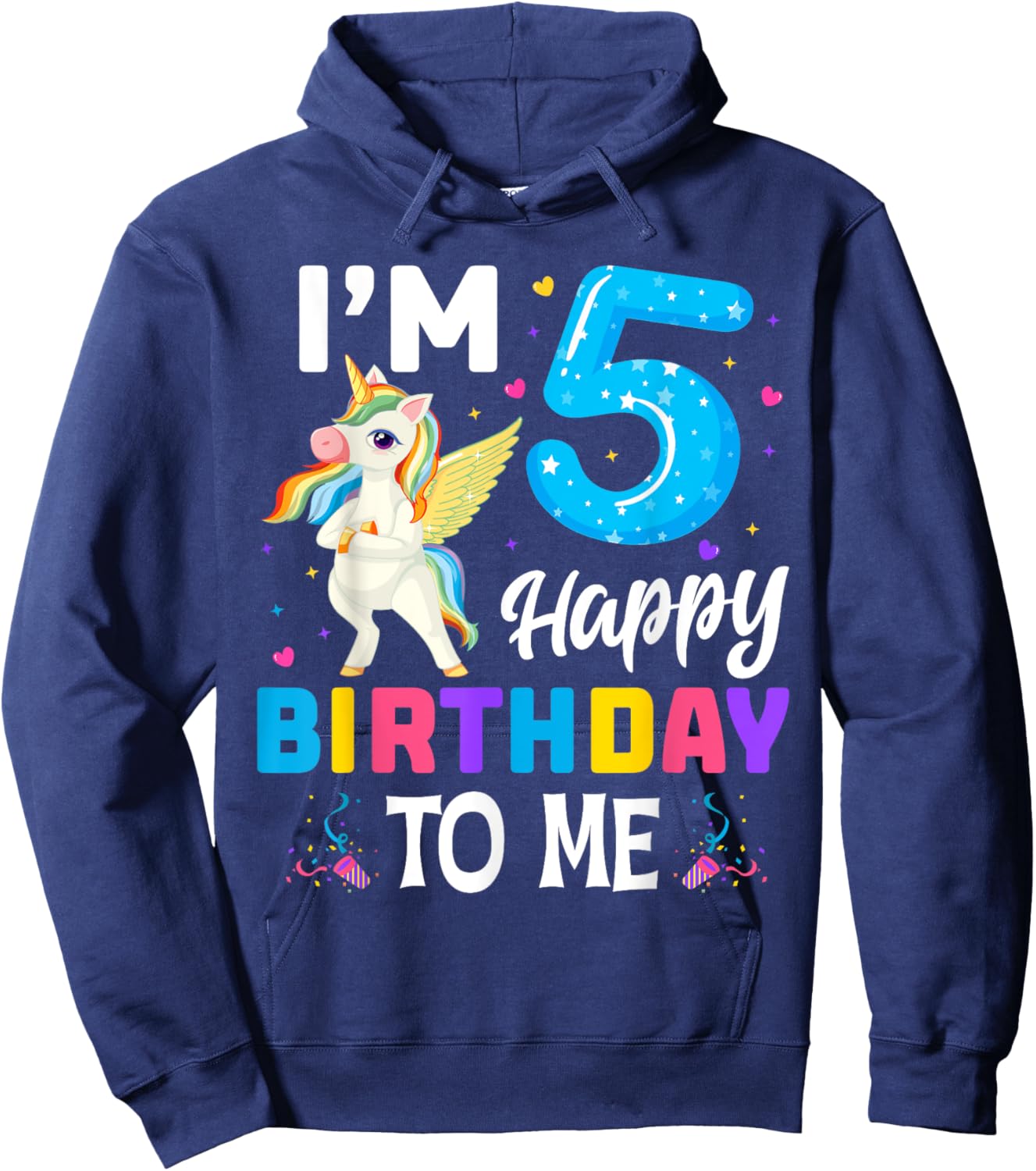 Unicorn 5th Birthday Party 5 Years Old Girl Hoodie - Hoodie | Navy