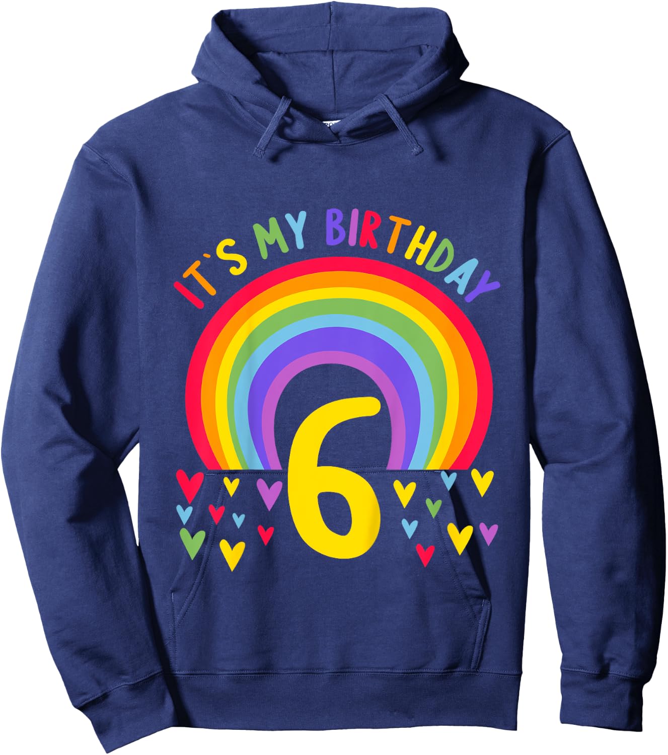 Kids 6 Years old 6 birthday outfit Boy girl Rainbow Hoodie - Hoodie | Navy
