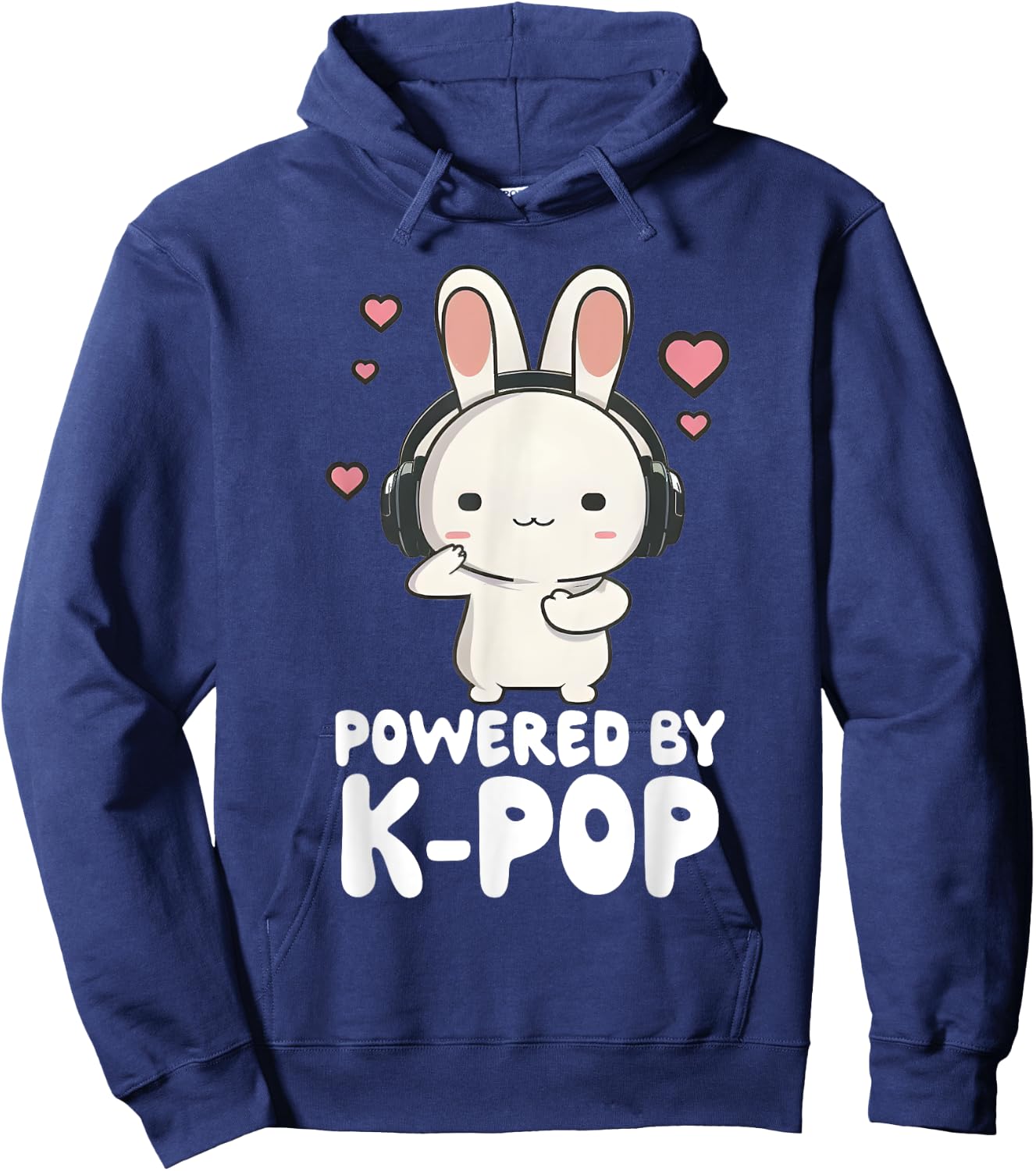 Powered By Kpop Rabbit Korean Pop Merch K-pop Merchandise Hoodie - Hoodie | Navy