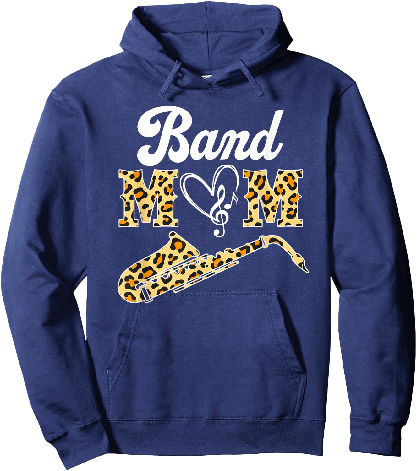 Proud Band Mom Leopard Print Musical Marching Band Saxophone Hoodie - Hoodie | Navy