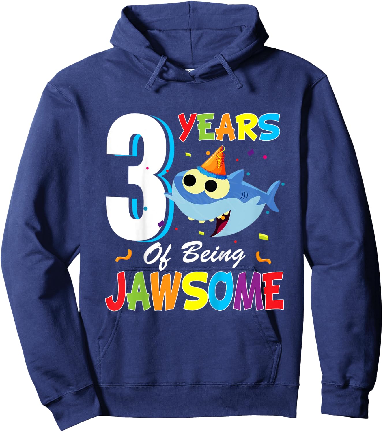 3 Years Old Boys Girls Gift Shark Jawsome 3rd Birthday Hoodie - Hoodie | Navy
