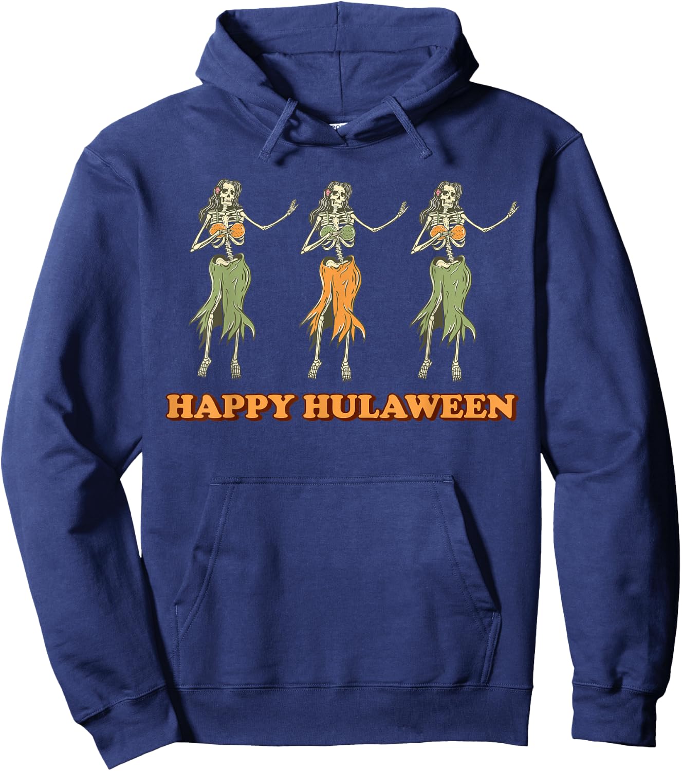 Happy Hulaween Hawaii Themed Halloween Skeleton Vintage Hoodie - Hoodie | Navy