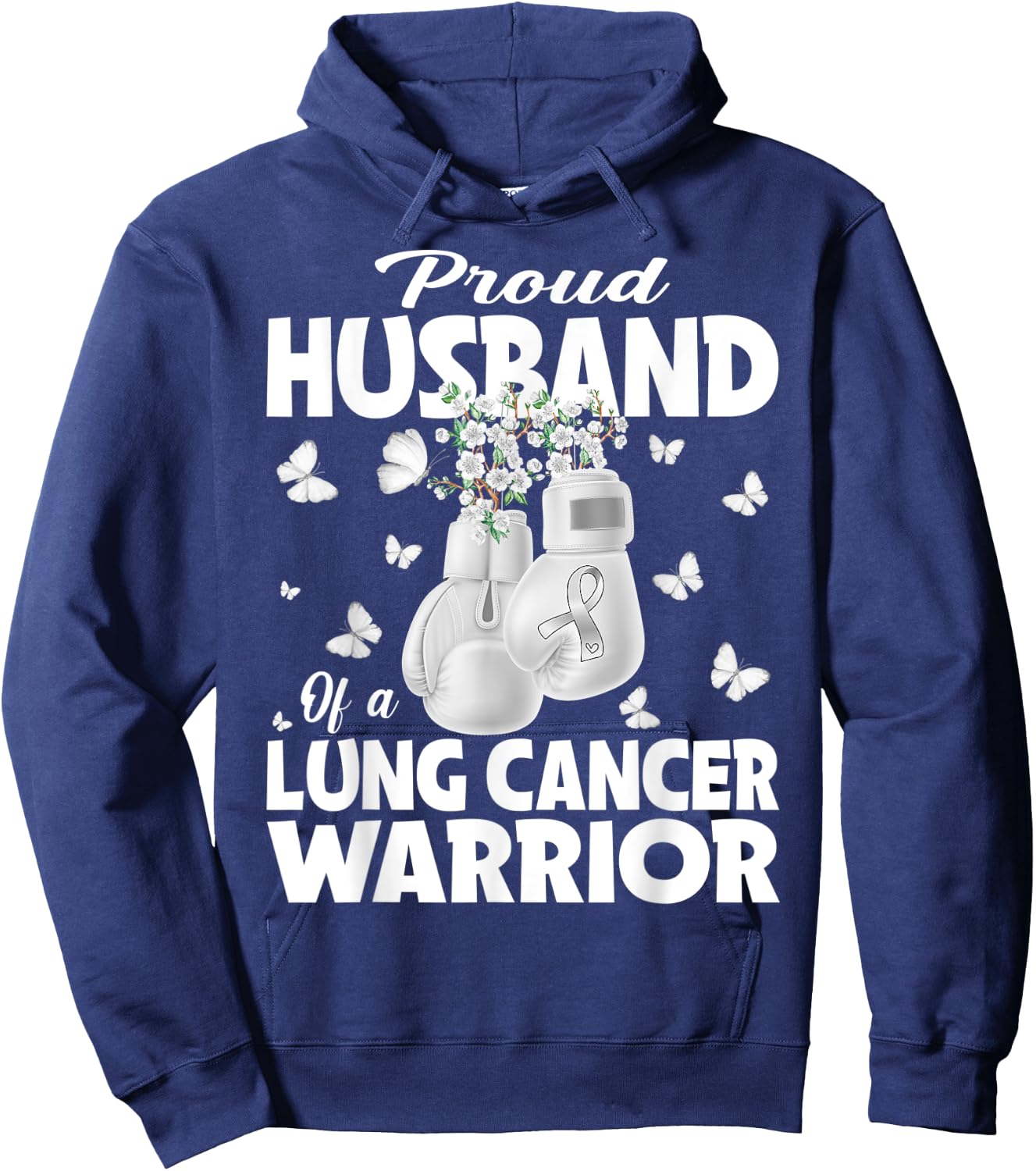 Proud Husband Of A Lung Cancer Warrior Boxing Gloves Hoodie - Hoodie | Navy