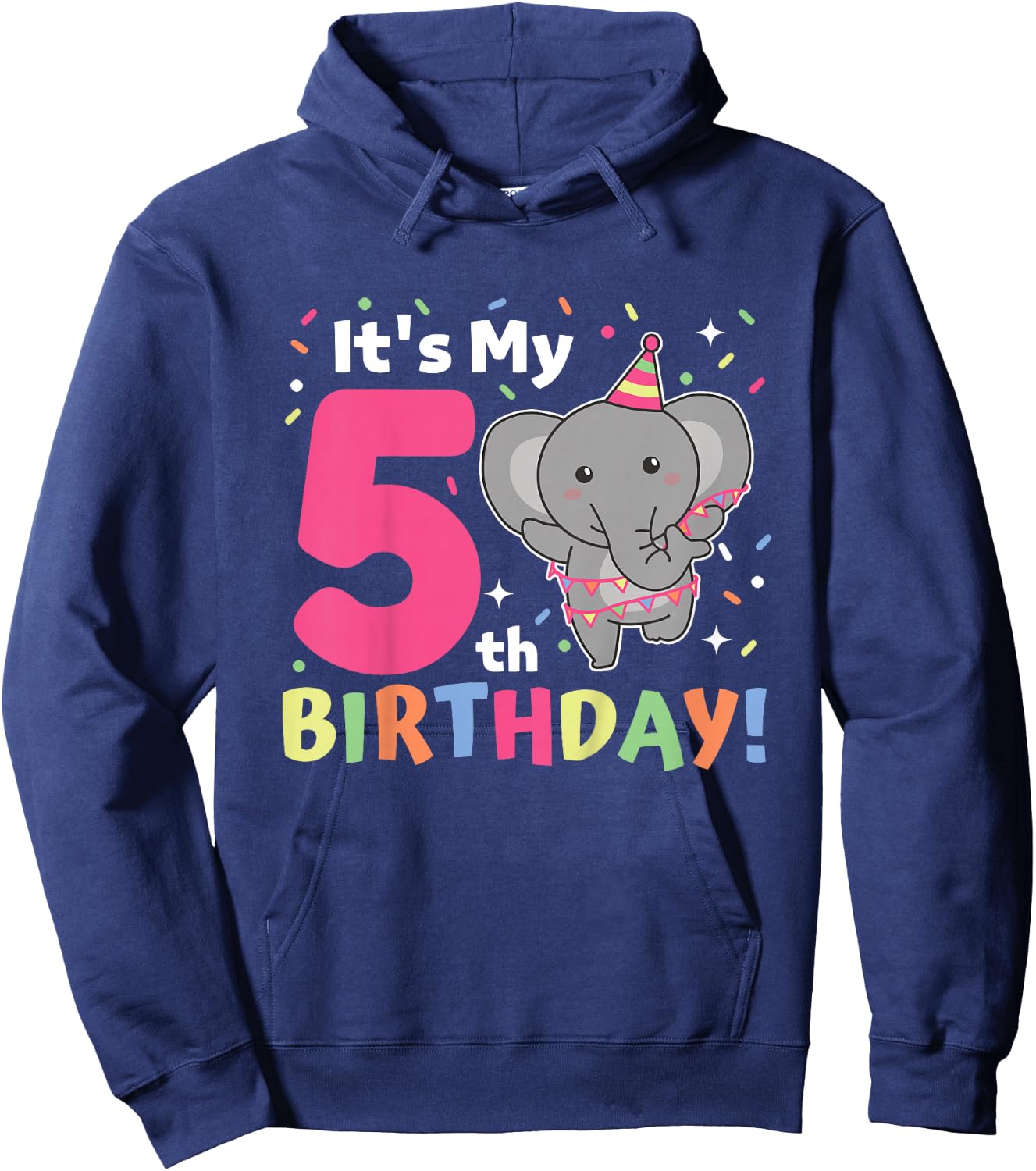 Kids Elephant 5th Birthday For Kids Five Years Old Hoodie - Hoodie | Navy