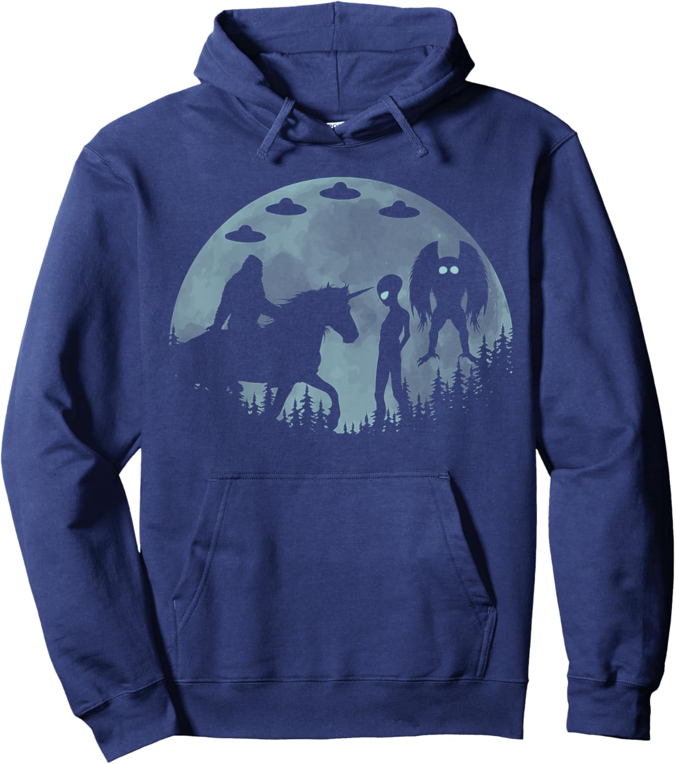 Bigfoot Riding Unicorn Funny Sasquatch Ufo Mothman And Alien Hoodie - Hoodie | Navy