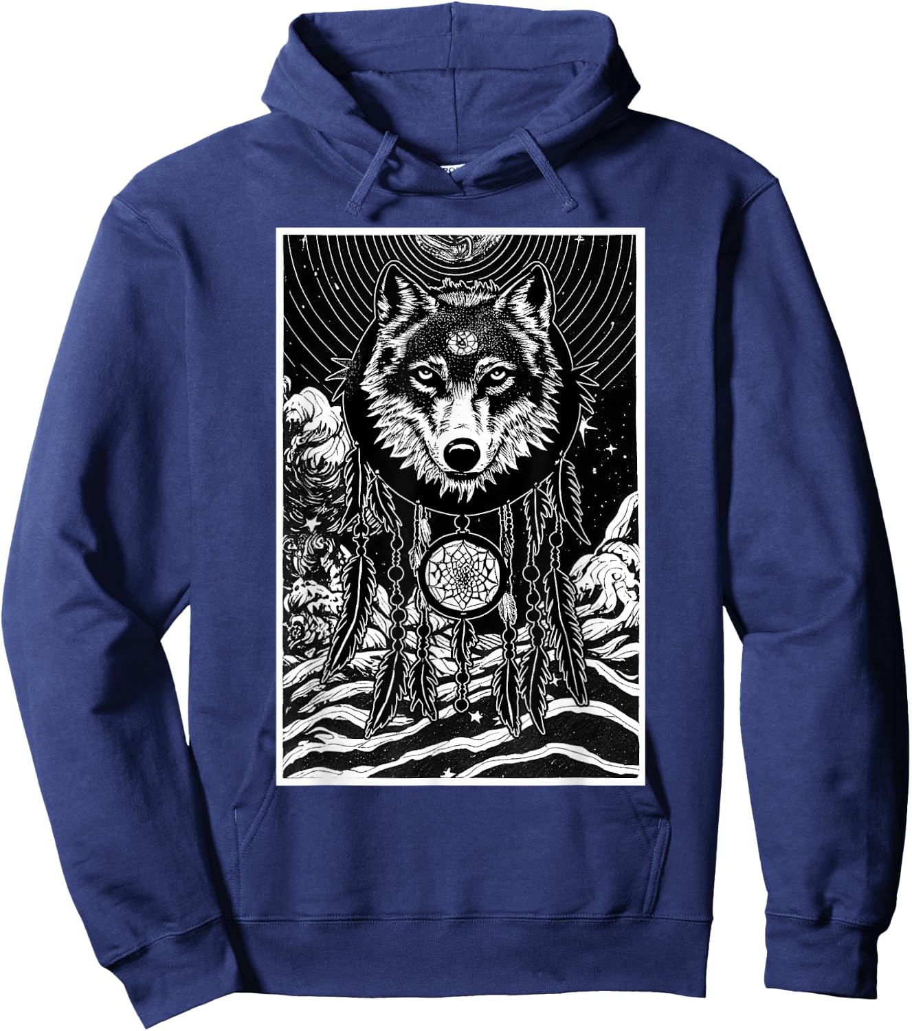 Dreamcatcher Wolf Full Moon Wiccan Native American Hoodie - Hoodie | Navy