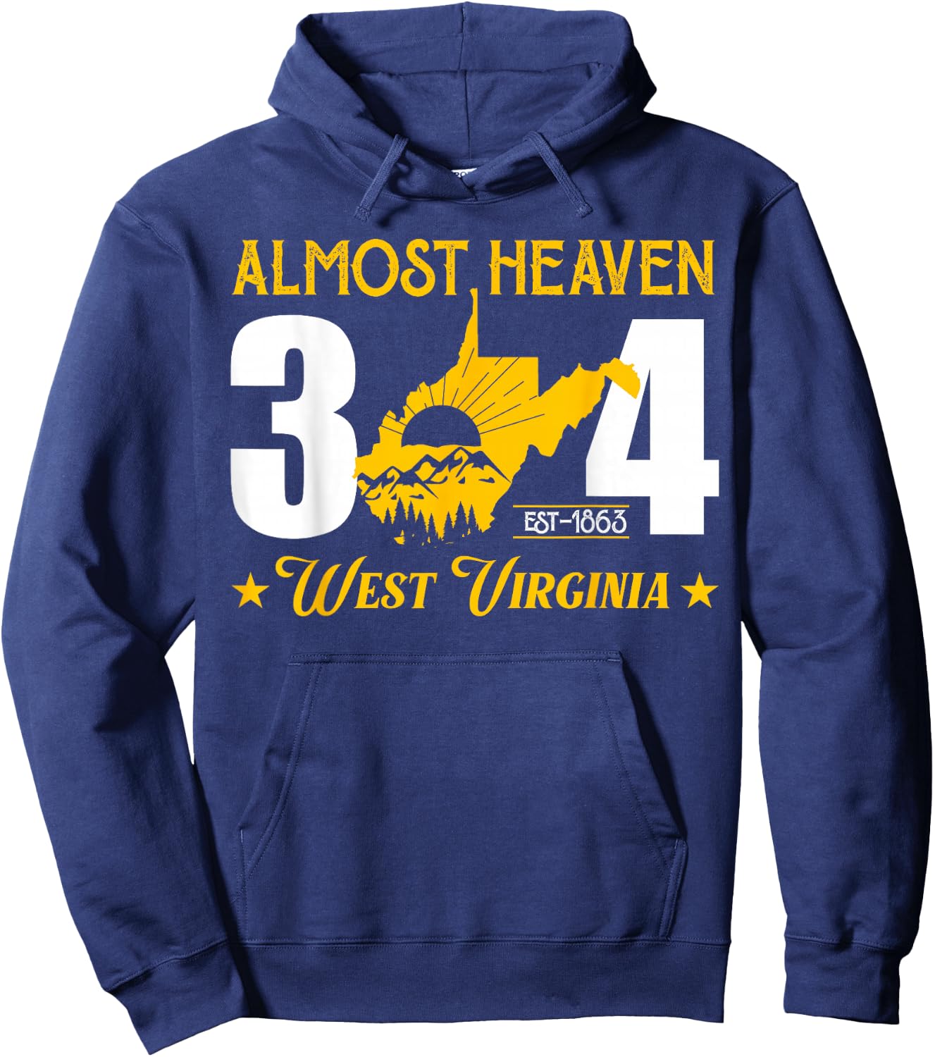 Almost Heaven 304 West Virginia Map Hoodie - Hoodie | Navy