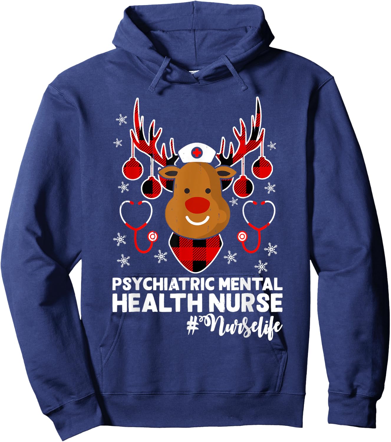 Holiday Xmas Psychiatric Mental Health Nurse Life Reindeer Hoodie - Hoodie | Navy