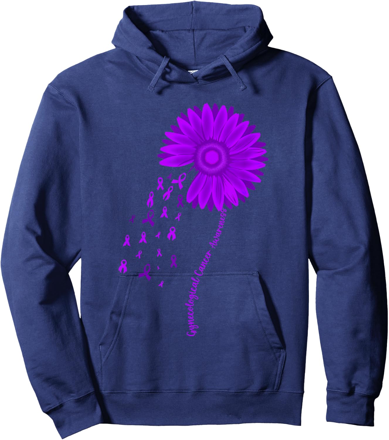 Gynecological Cancer Awareness Month Purple Ribbon Sunflower Hoodie - Hoodie | Navy